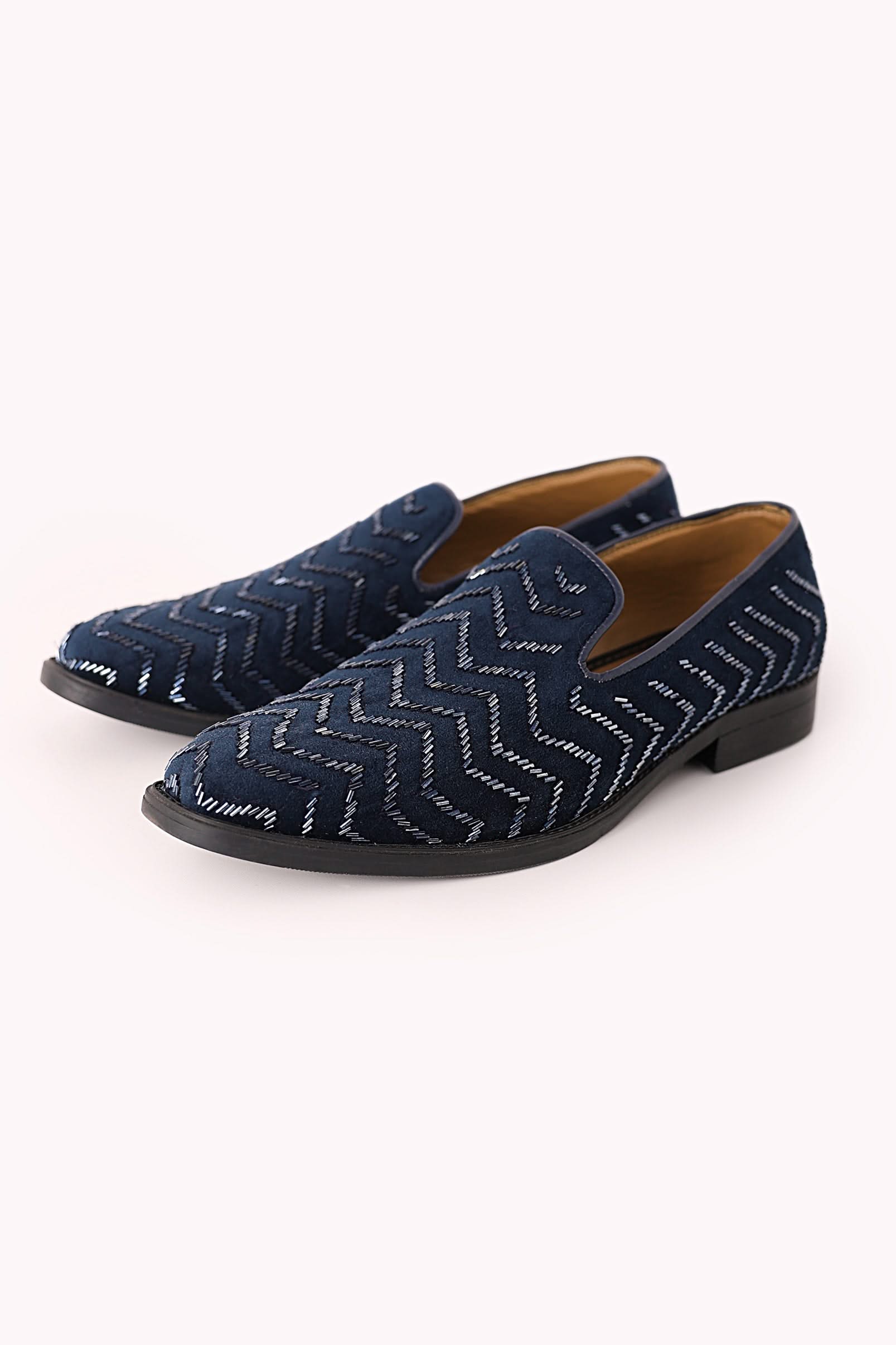 Blue Juttis In Velvet with Chevron Pattern - Image 8