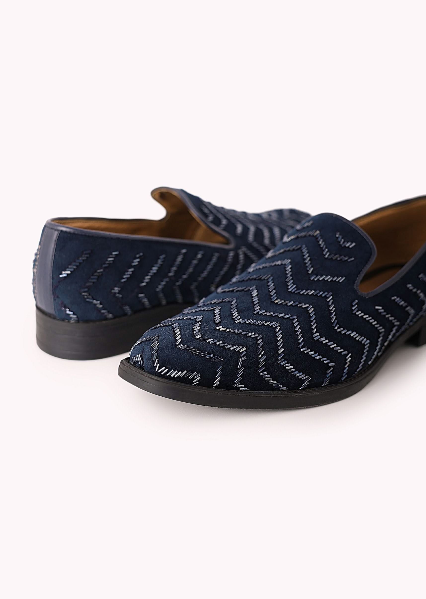 Blue Juttis In Velvet with Chevron Pattern - Image 9