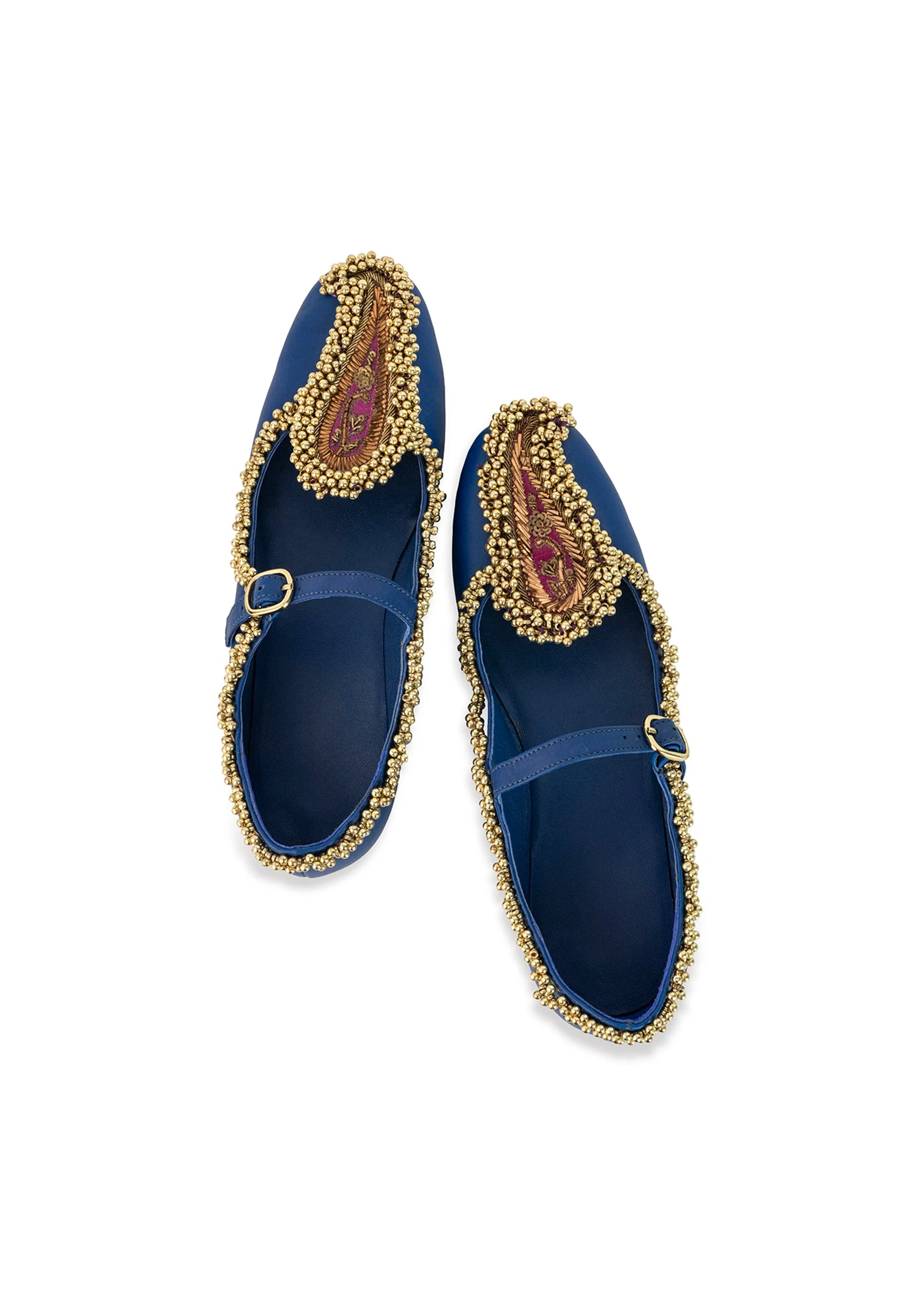 Blue Paisley Motif Faux Leather Embellished Juttis - Image 2