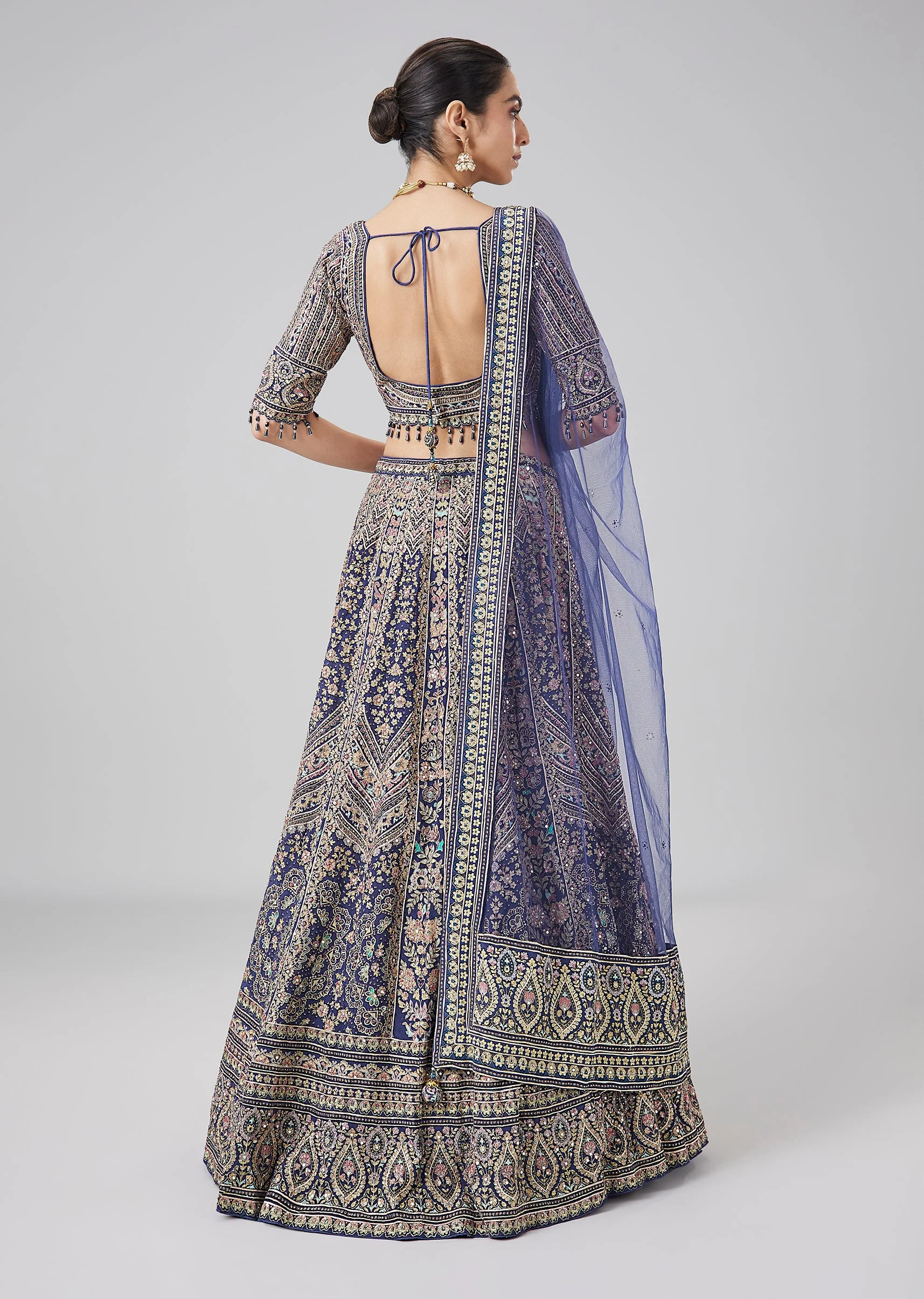 Blue Printed Gotta Work Lehenga Set With Dupatta - Image 6