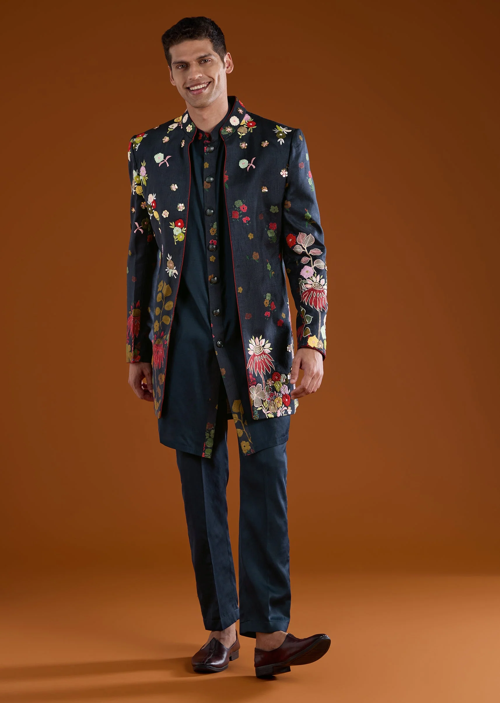 Blue Viscose Mens Indowestern Kurta Pant Set