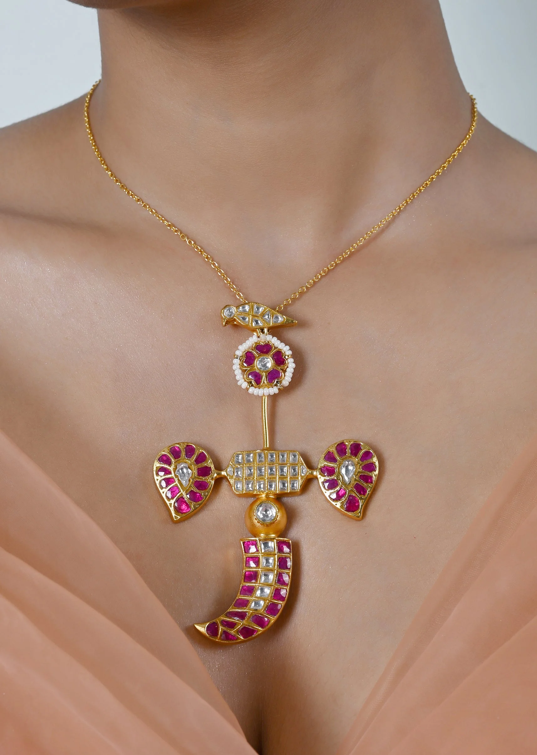 Blush Kundan Pendant Set With Earrings