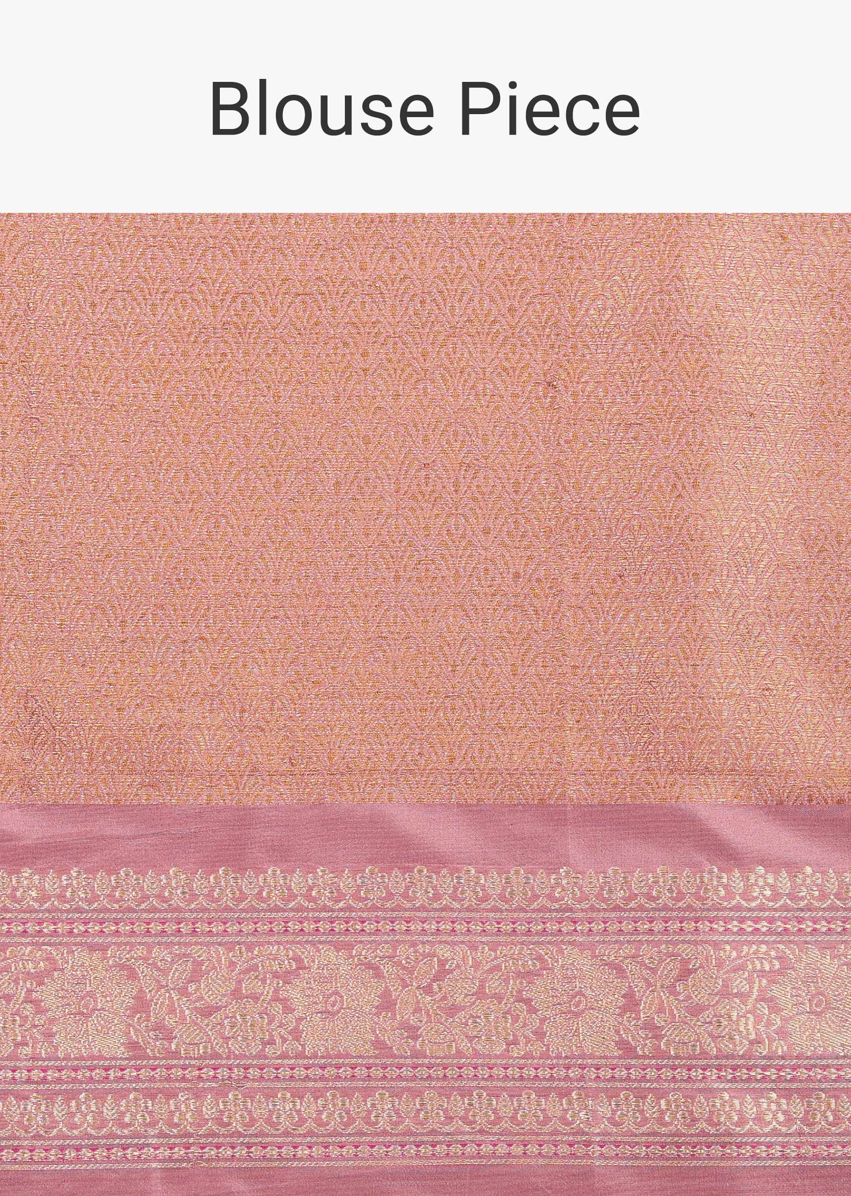 Blush Pink Banarasi Silk Saree In Kadhva Weave With Unstitched Blouse - Image 6