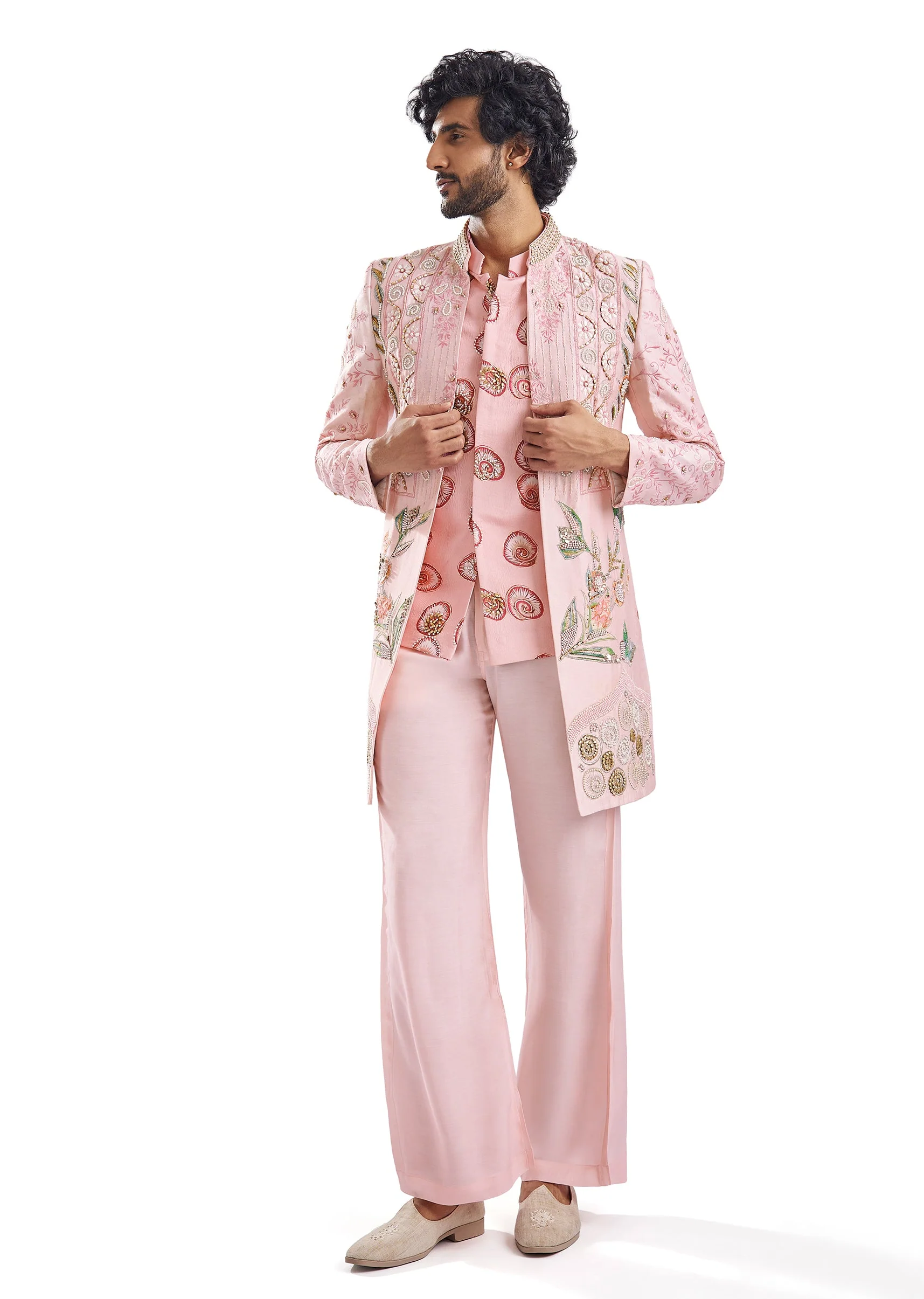 Blush Pink Chanderi Indo Western Set - Image 3