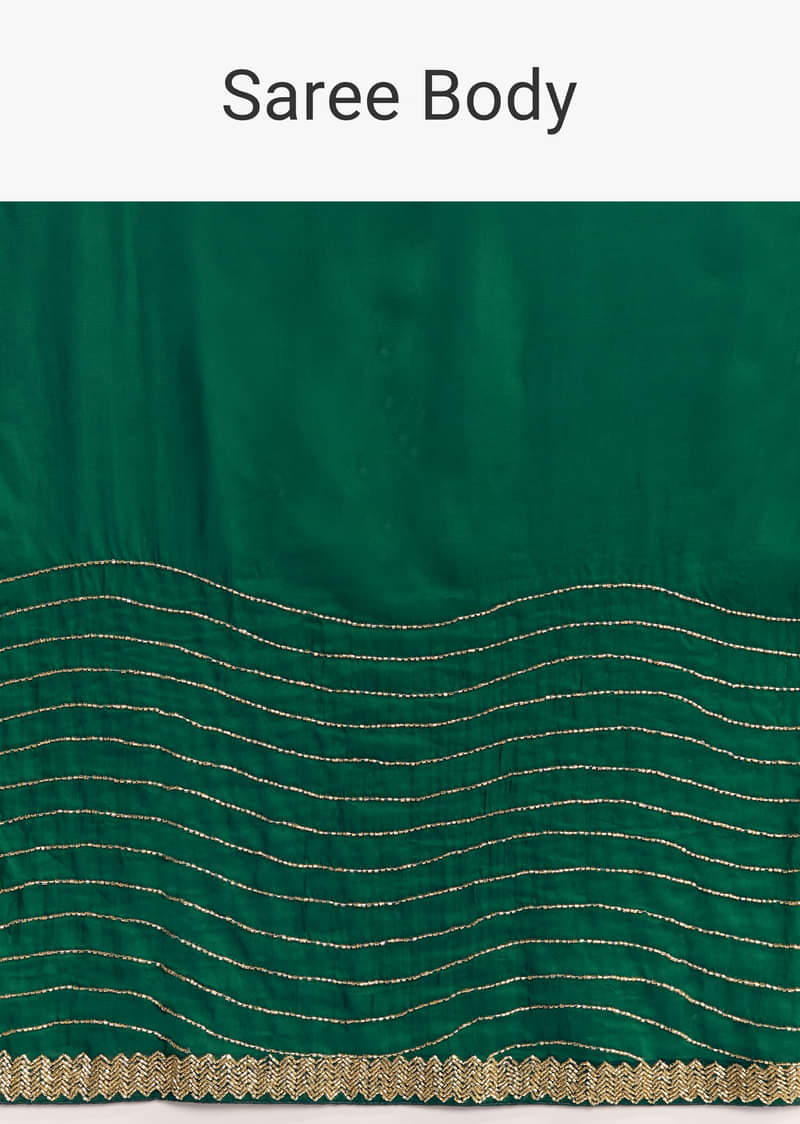 Bottle Green Organza Saree With Scalloped Cut Dana Detailing - Image 8