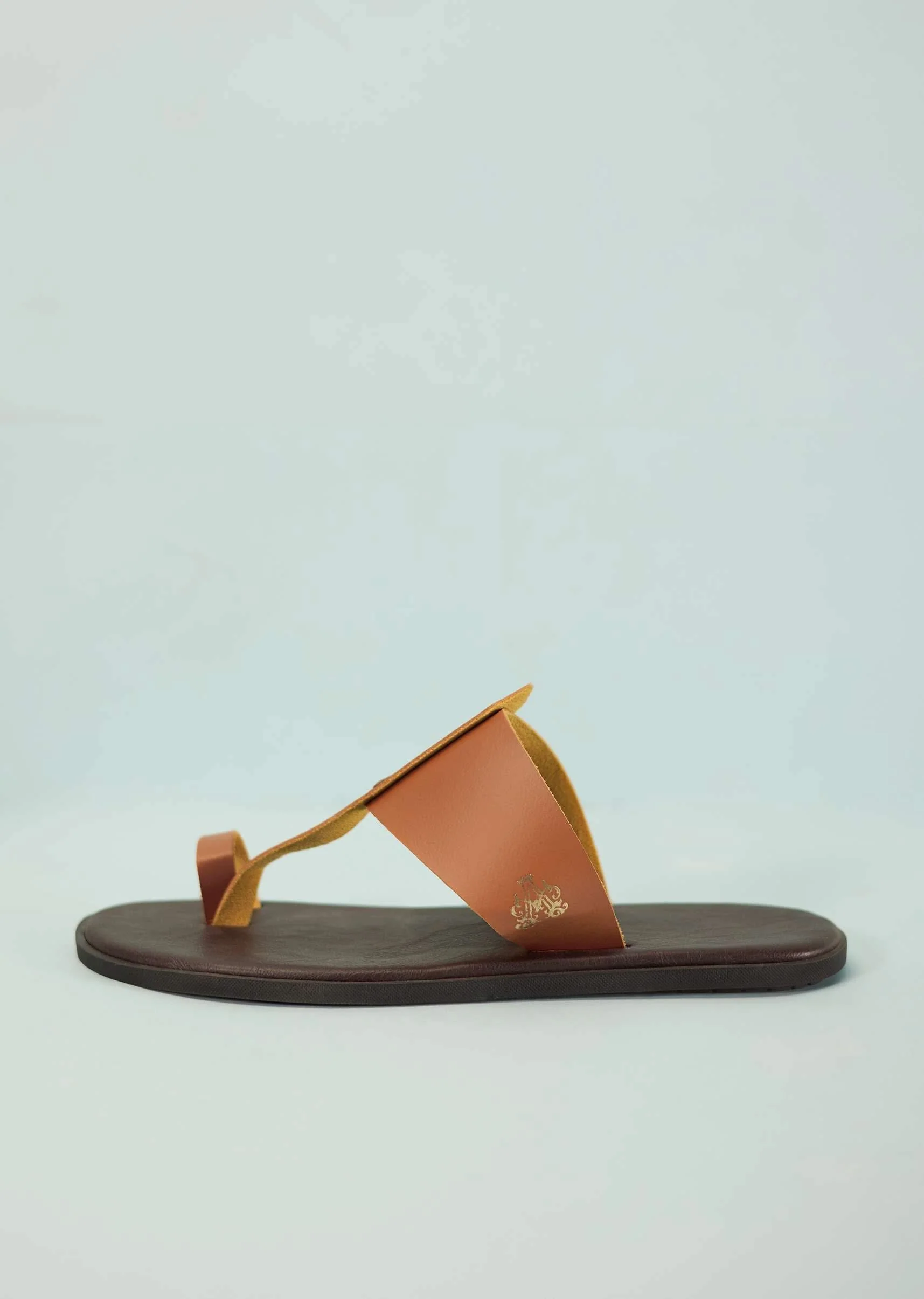 Dark And Tan Brown Strappy Slides For Men In Leather With Buttons - Image 4