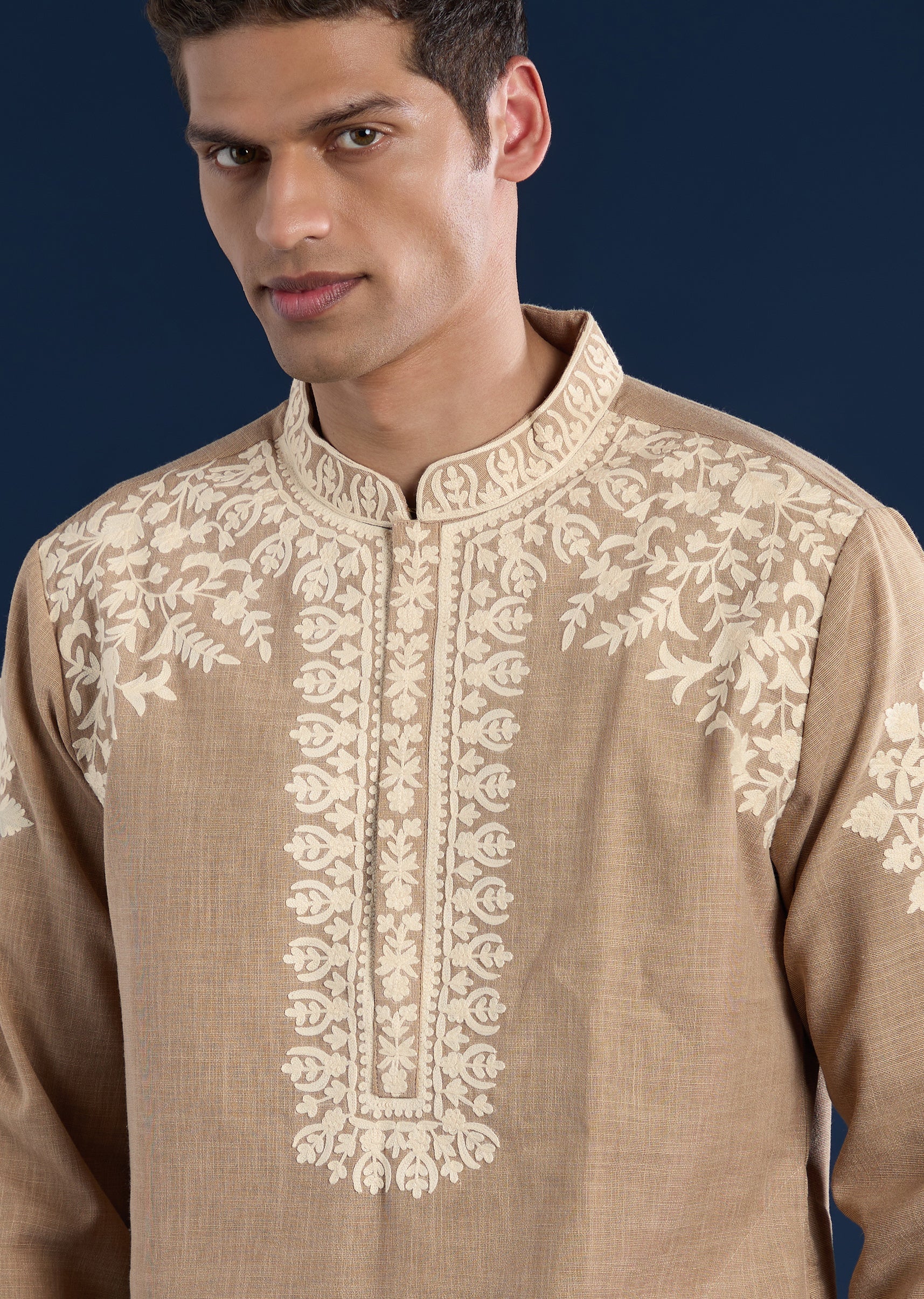 Brown Cotton Viscose Thread Embroidered Kurta Set - Image 2