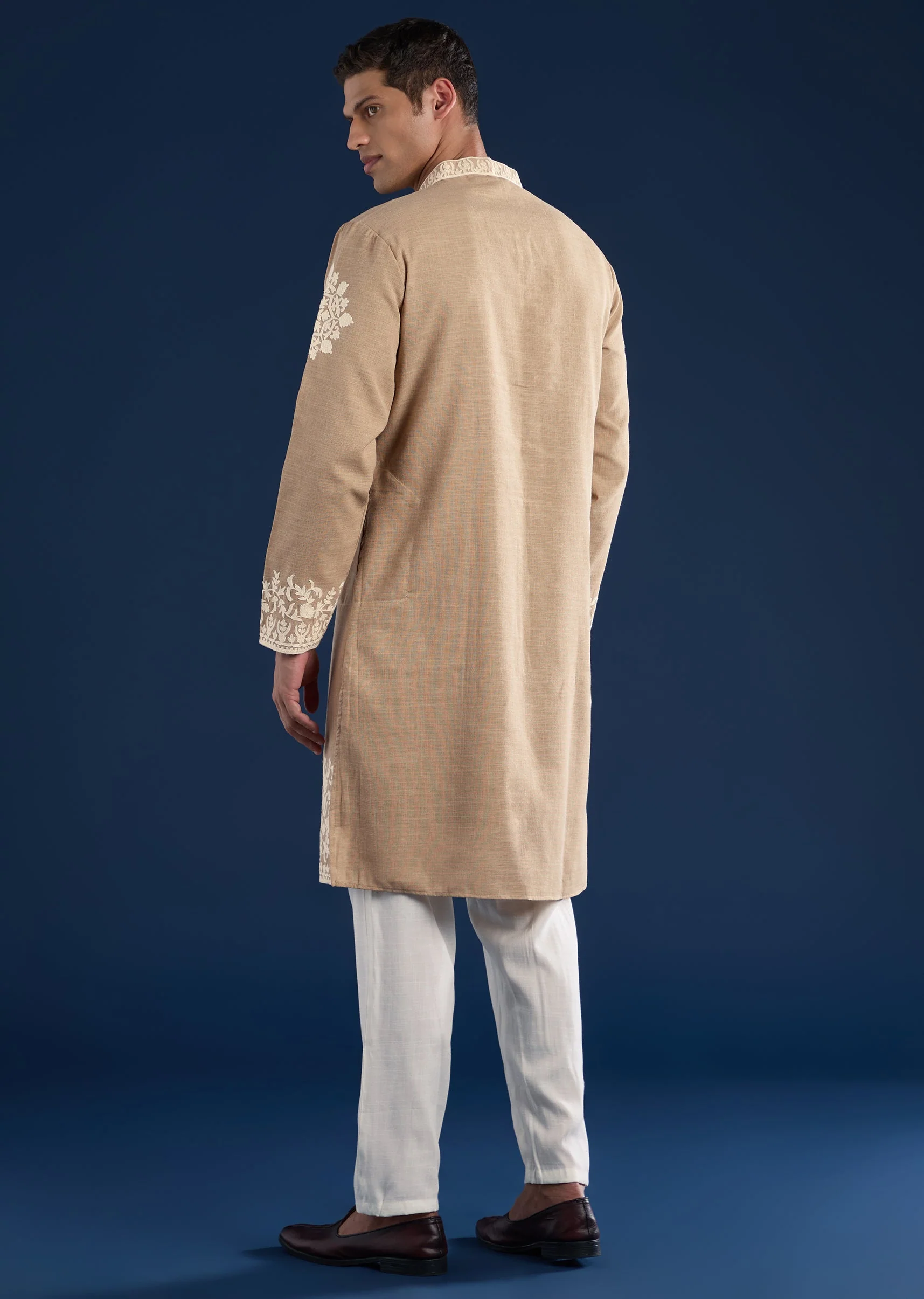 Brown Cotton Viscose Thread Embroidered Kurta Set - Image 5