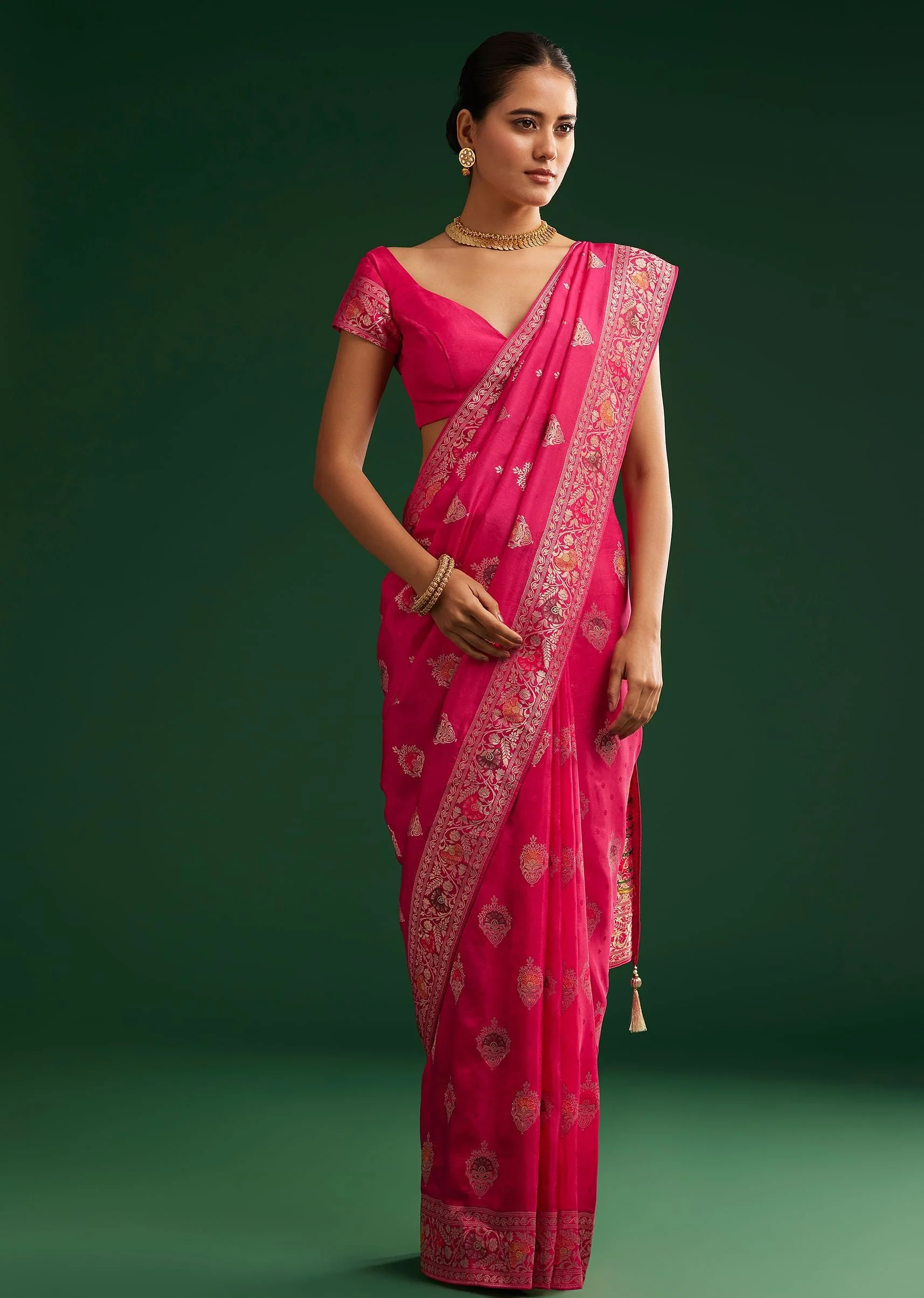 Classic Red Dola Silk Saree With Zari Detailing - Image 3