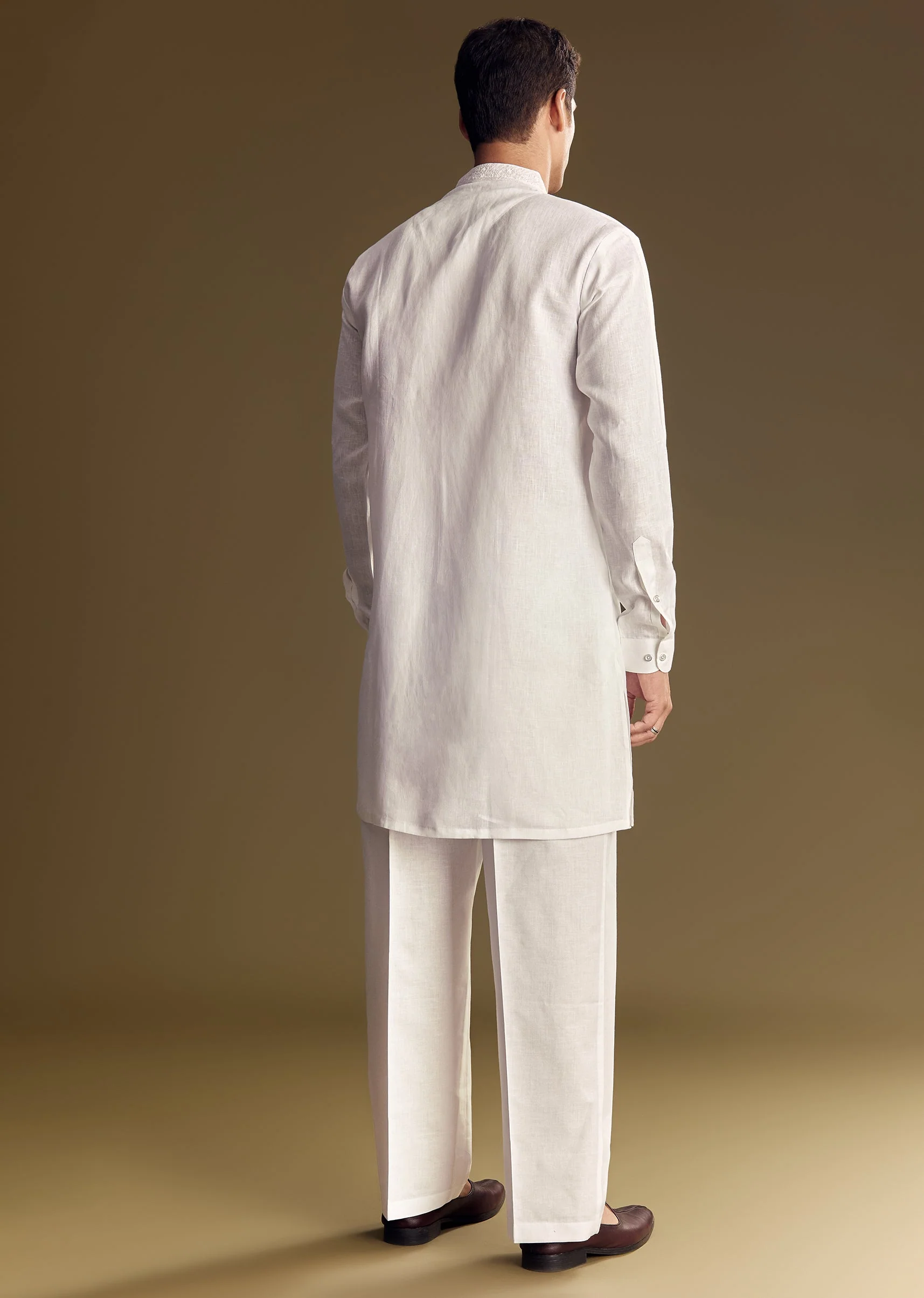 Classic White Twin Style – Cut Dana Kurta Palazzo Set For Her And White Linen Embroidered Kurta Set For Him - Image 10