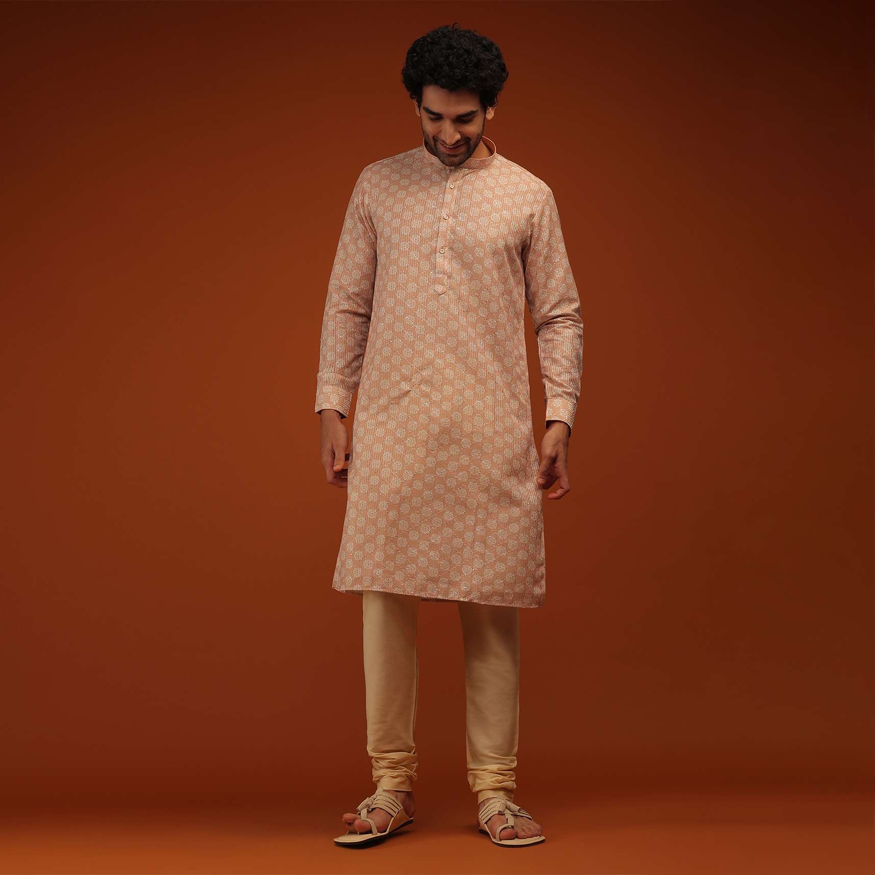 Coral Sand Floral Motifs Print Kurta - Image 2