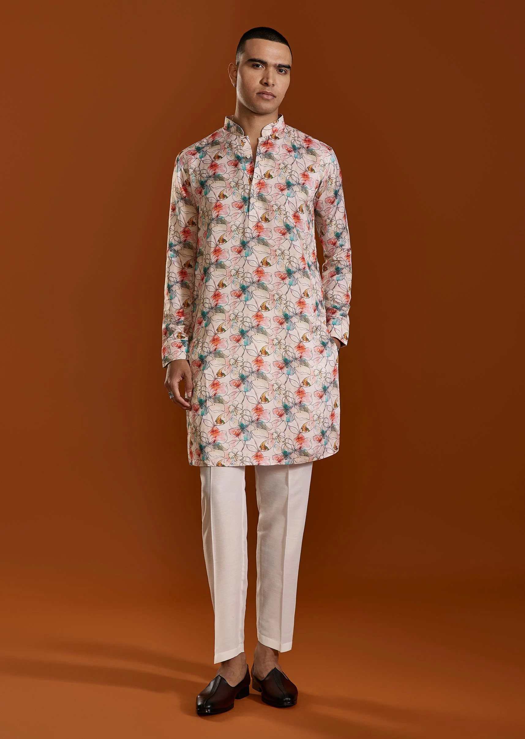 Cream Printed Viscose Kurta