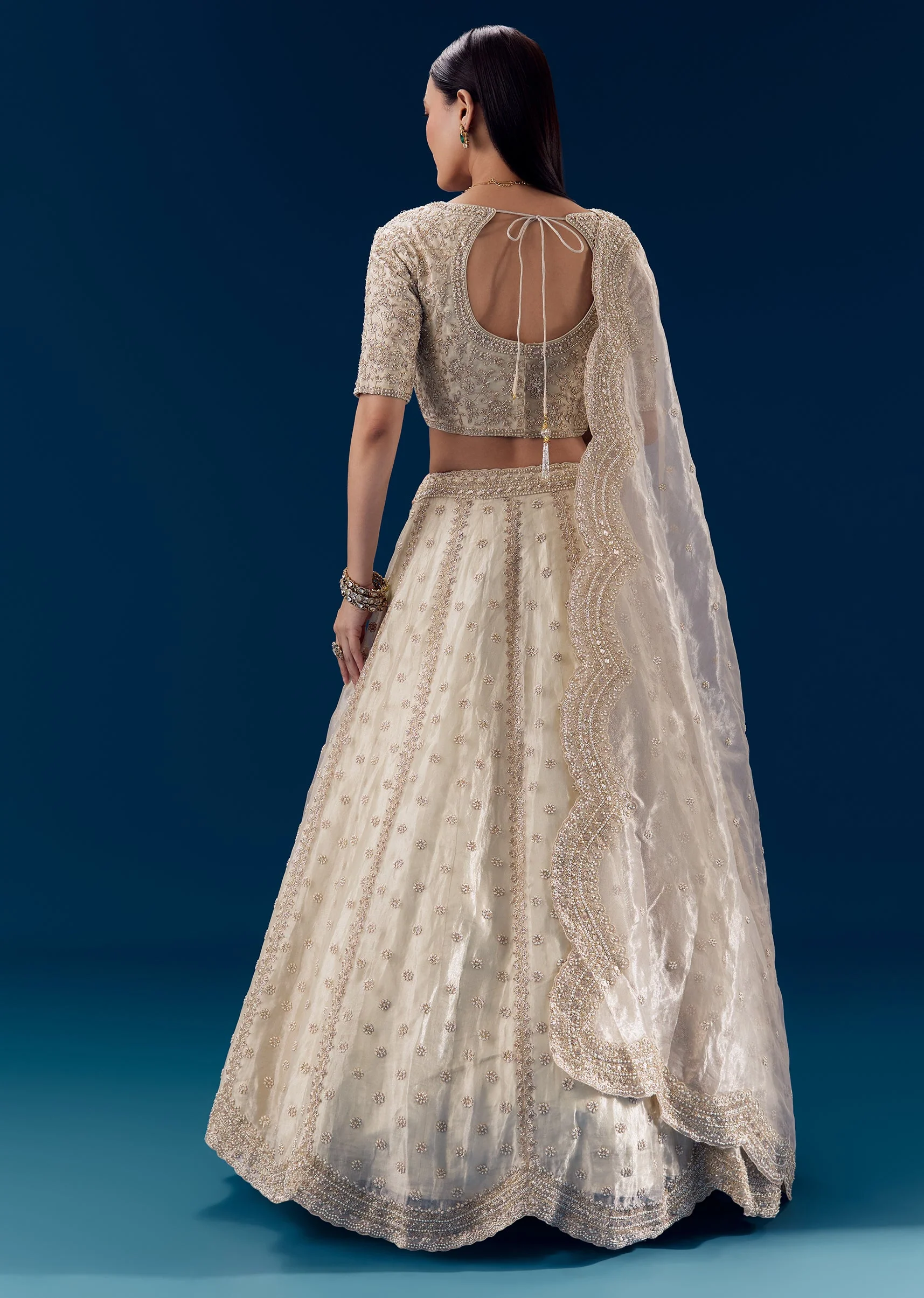Cream Thread Embroidered Bridal Lehenga Set - Image 2