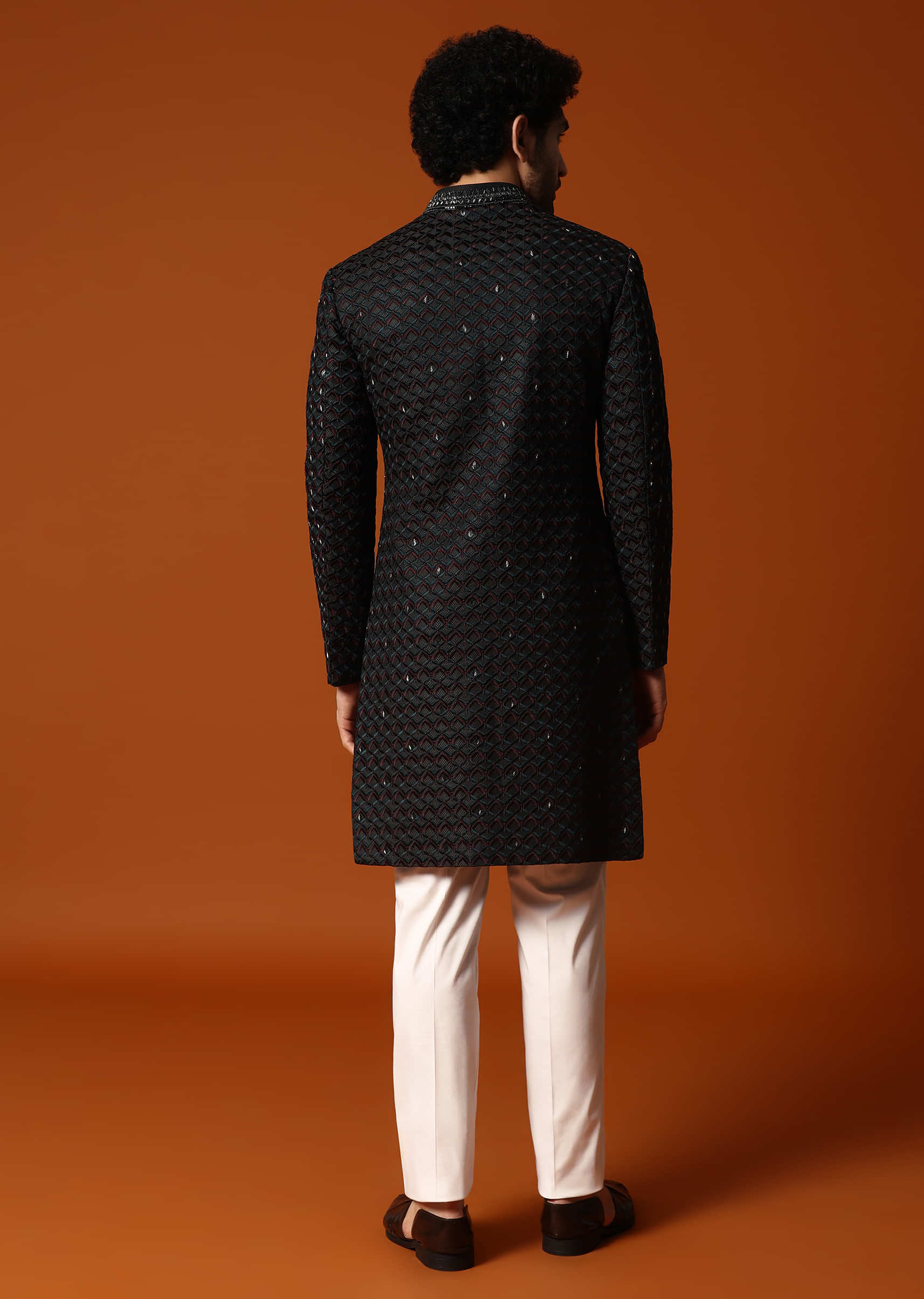 Dark Green Cutdana Embroidered Sherwani Set For Men - Image 5