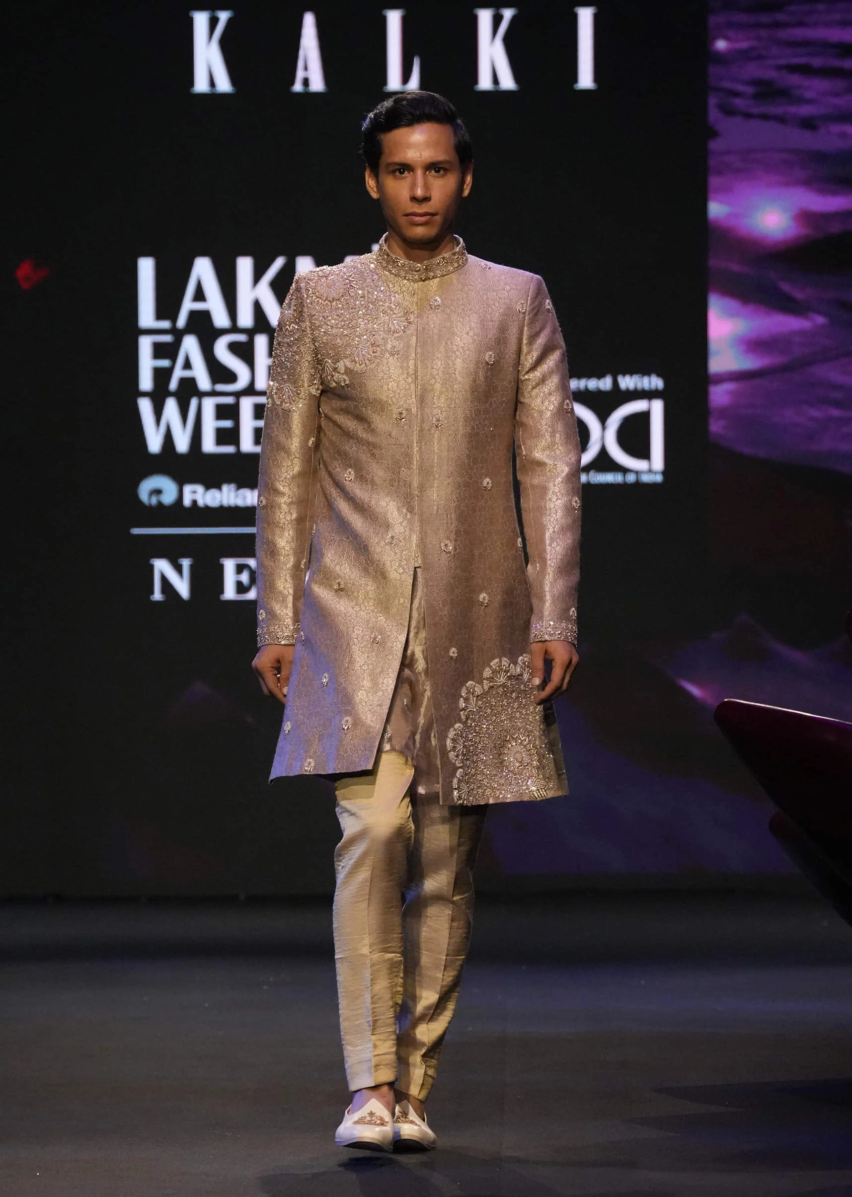 Deep Bronze Banarasi Brocade Sherwani Suit With Dupatta - Image 2
