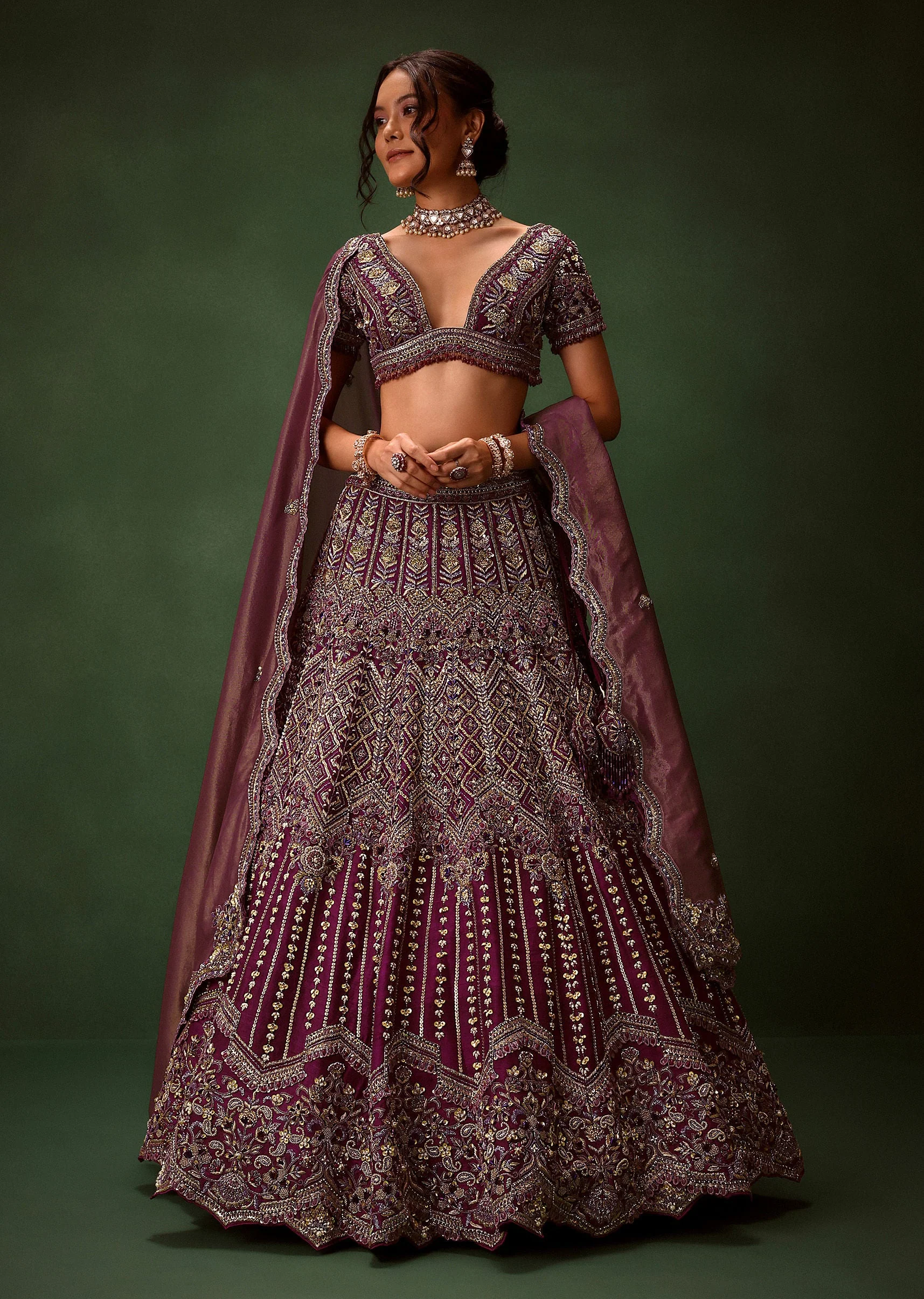 Deep Purple Raw Silk Lehenga Set - Image 3