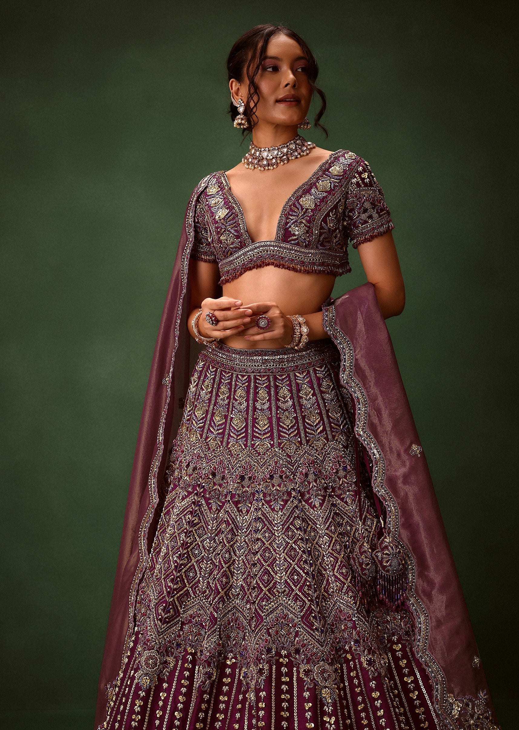 Deep Purple Raw Silk Lehenga Set - Image 5