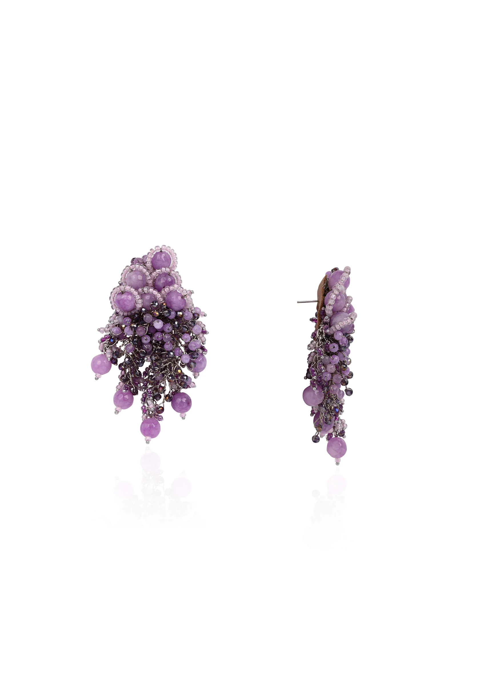 Designer Long Earrings With Purple Lilac Stones - Image 4