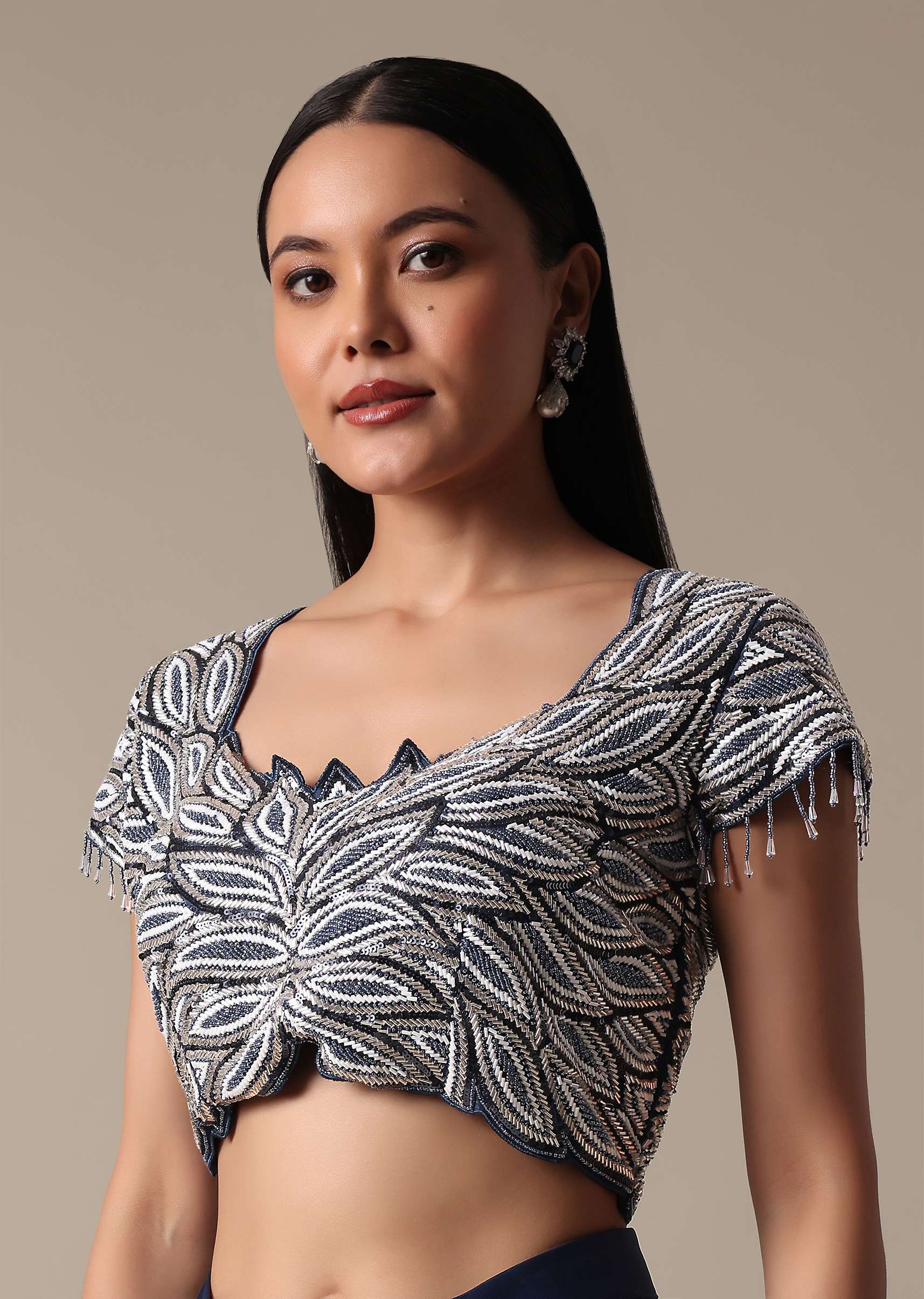Elegant Blue Frill Saree With Embellished Ready Blouse - Image 6