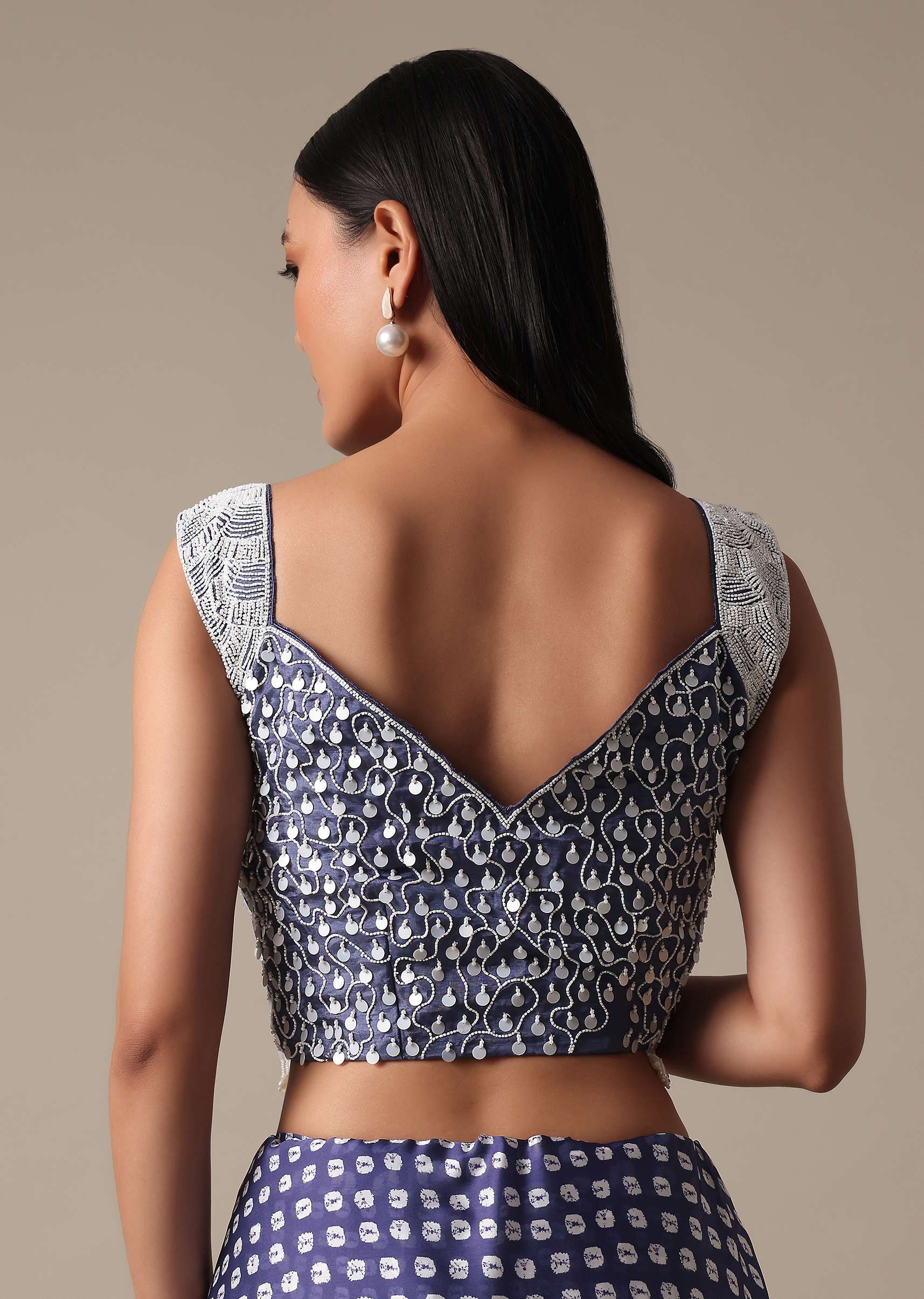 Elegant Blue Ready Pleated Saree With Stitched Blouse - Image 6