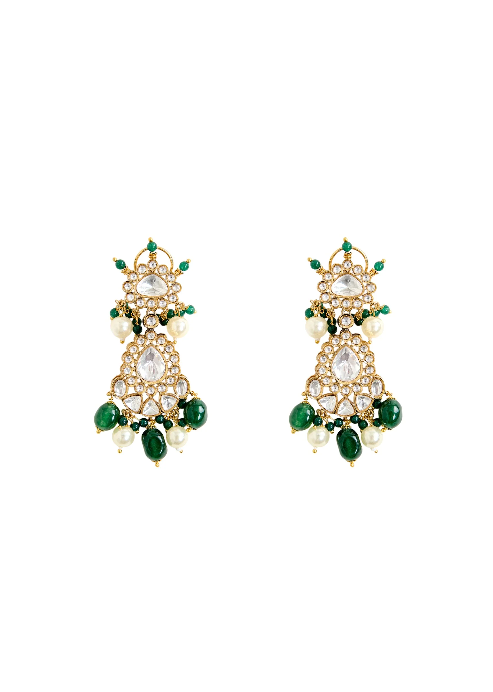 Elegant Kundan And Green Bead Bridal Necklace Set - Image 4