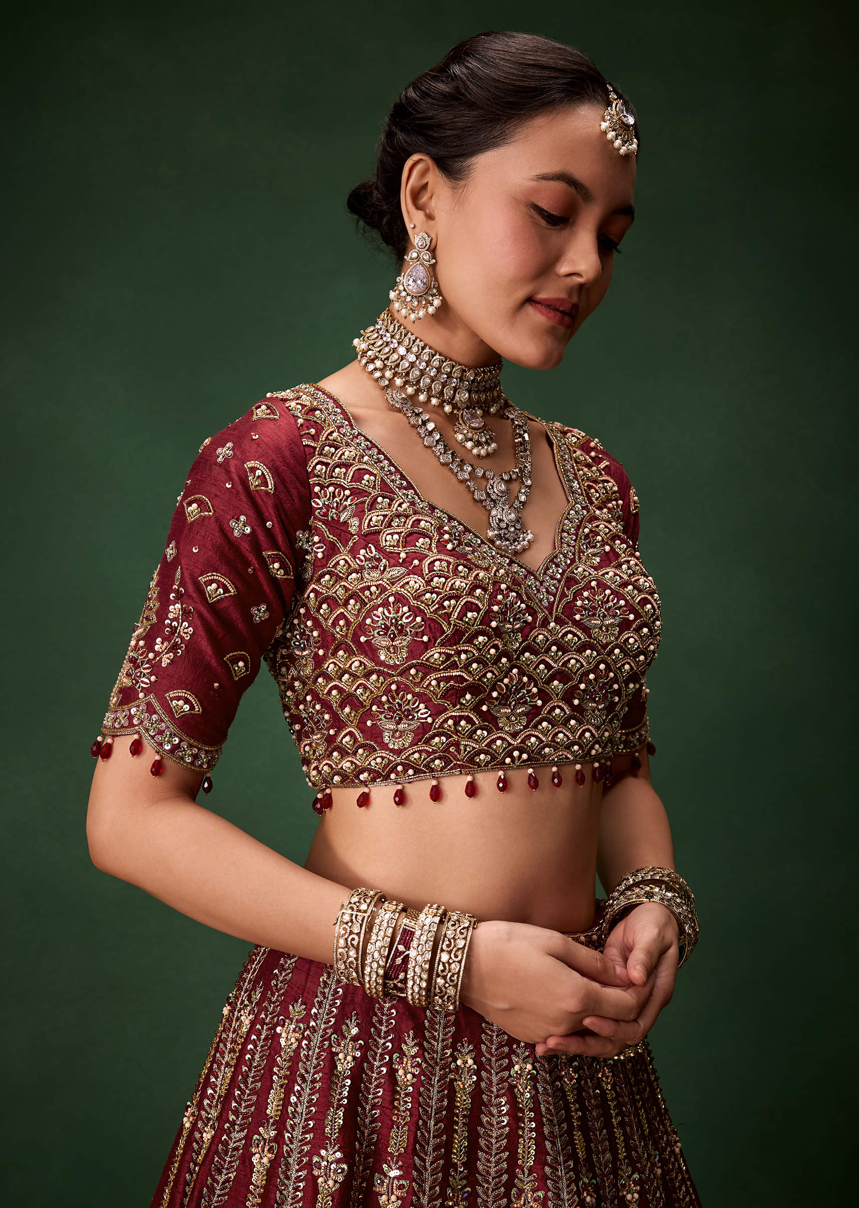 Embellished Bridal Lehenga Heavy Work Set with Two Dupattas - Image 6