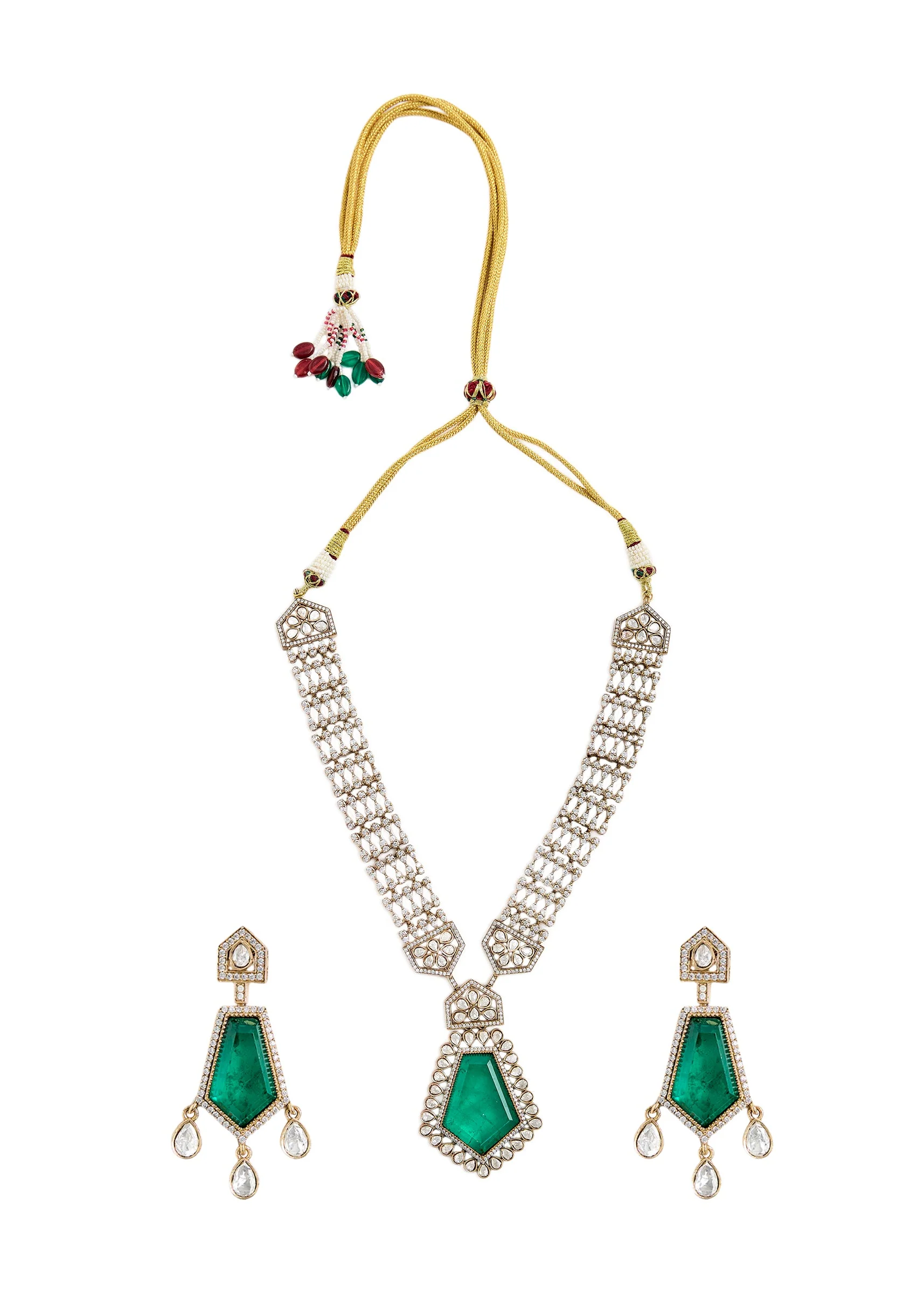 Emerald Drop Kundan Necklace Set - Image 2