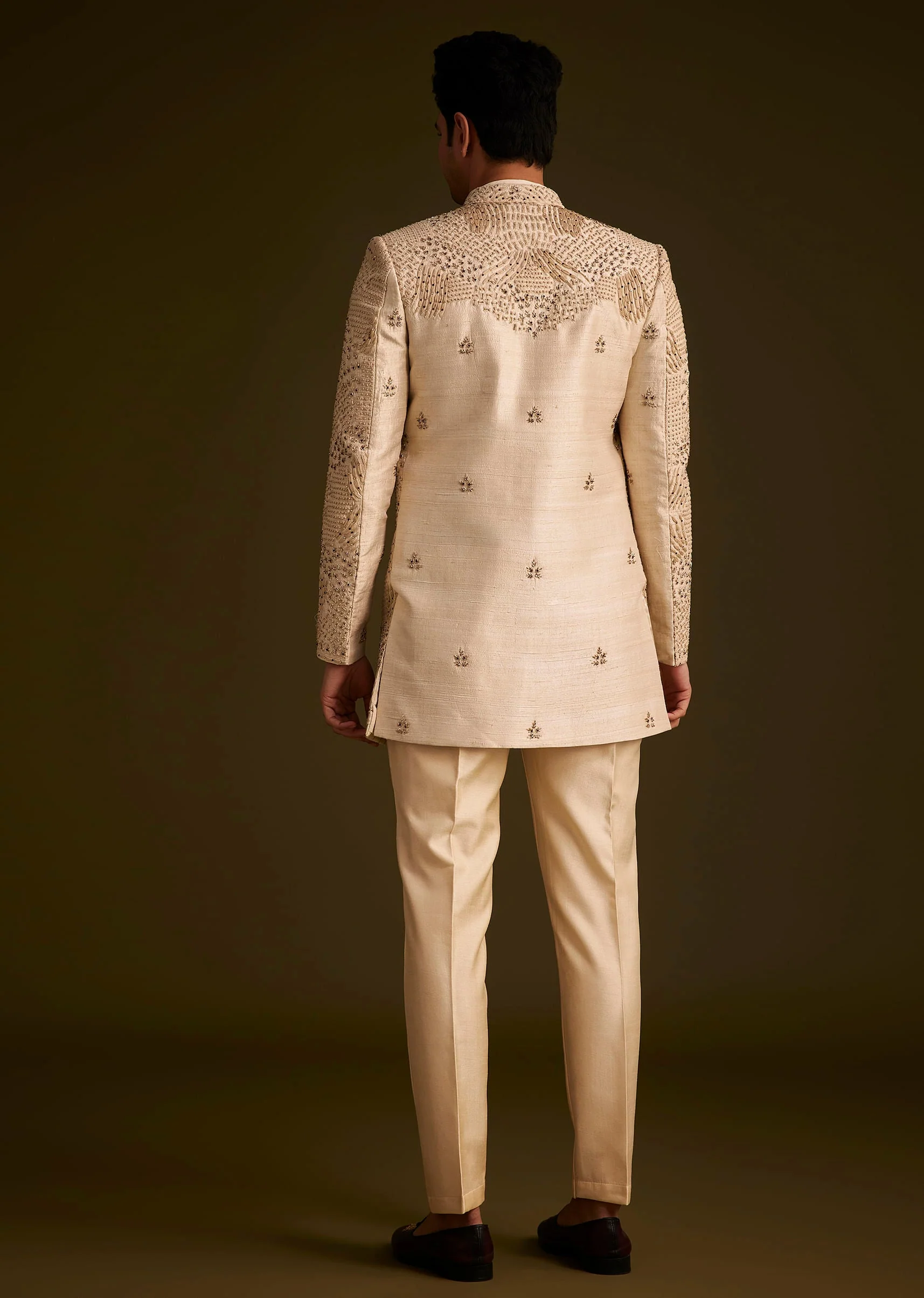 Faun Hand Embroidered Sherwani With Tonal Mirror and Sequin Detailing - Image 5