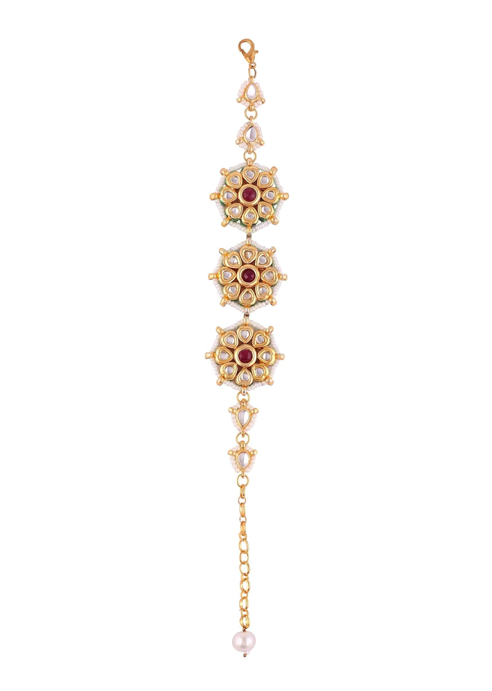 Floral-Shaped Gold Toned Kundan Bracelet - Image 3