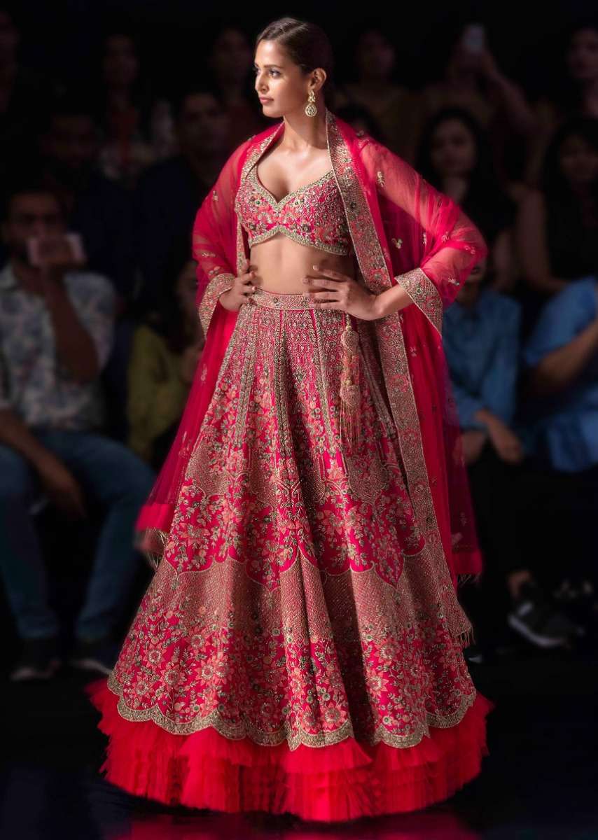 Malaika Arora In Kalki French Pink Raw Silk Heavy Embroidered Lehenga With Net Ruching - Image 9