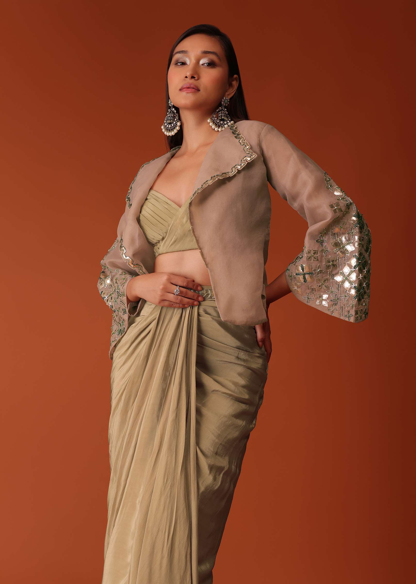 Gold Festive Dhoti Suit Set In Crepe With Foil Embroidery - Image 2