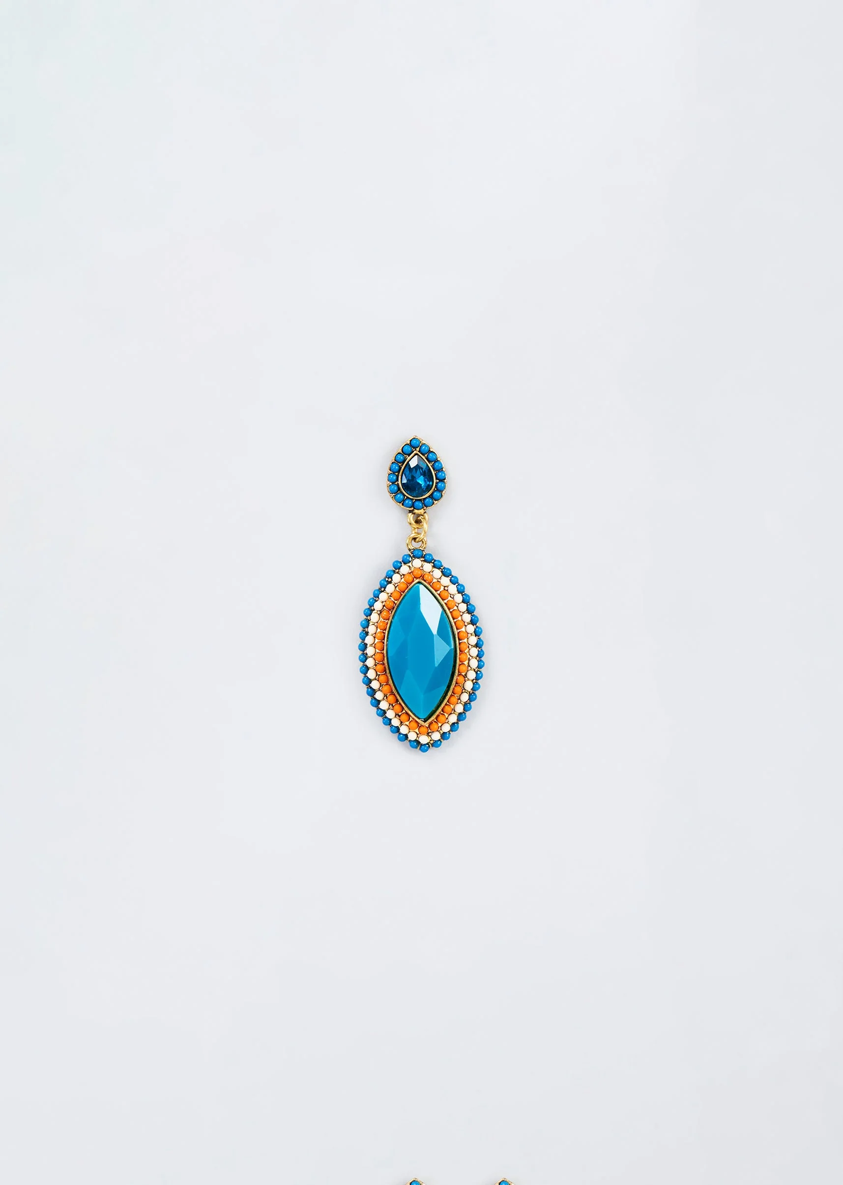 Gold Finish Blue Synthetic Stone Dangler Earrings - Image 2