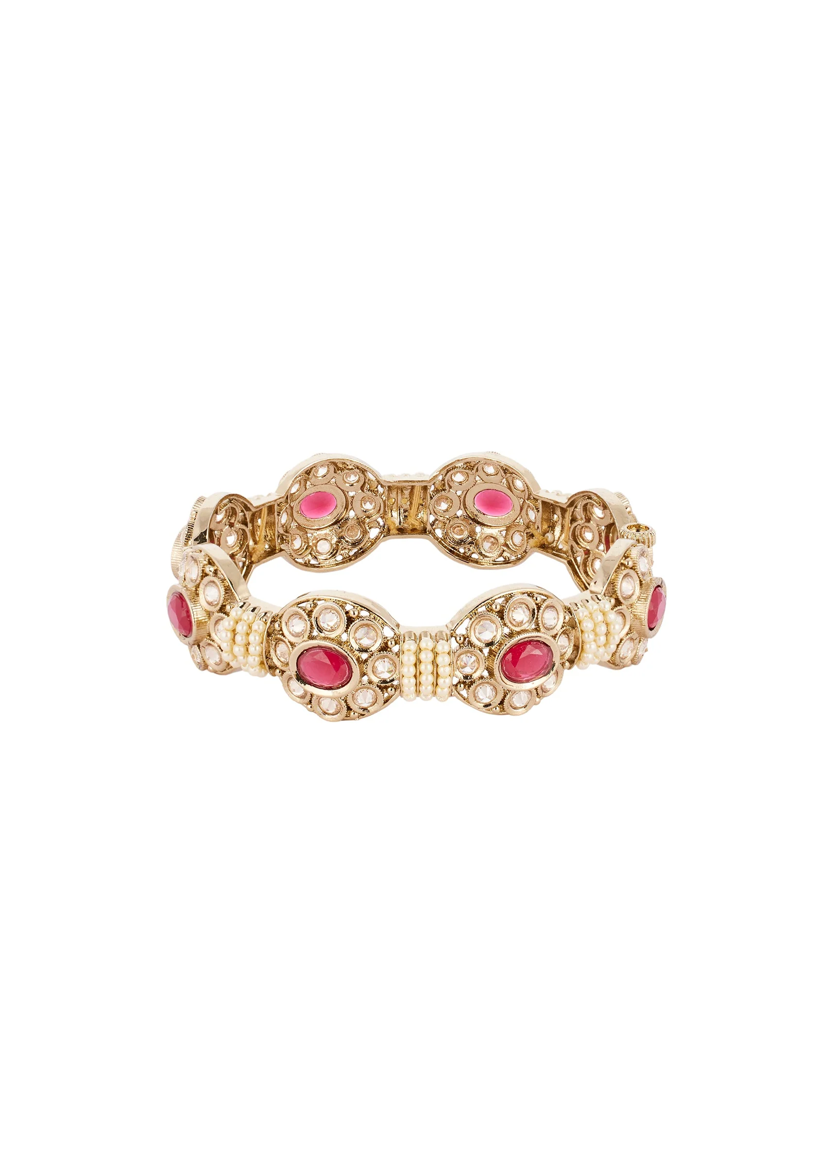 Gold Finish Bracelet Set In Kidman Polki - Image 3