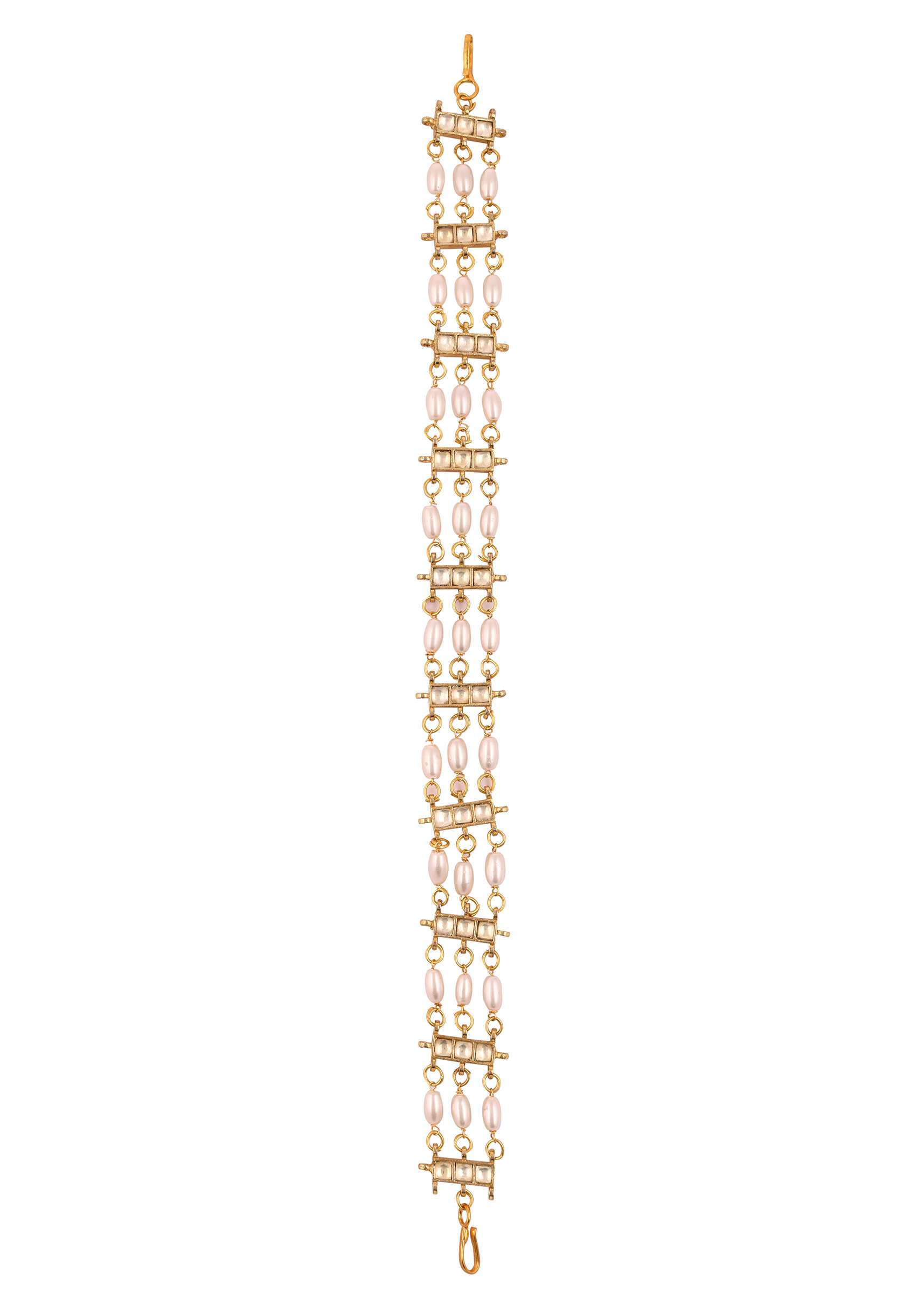 Gold Finish Kundan Polki And Pearls Sheeshpatti - Image 3