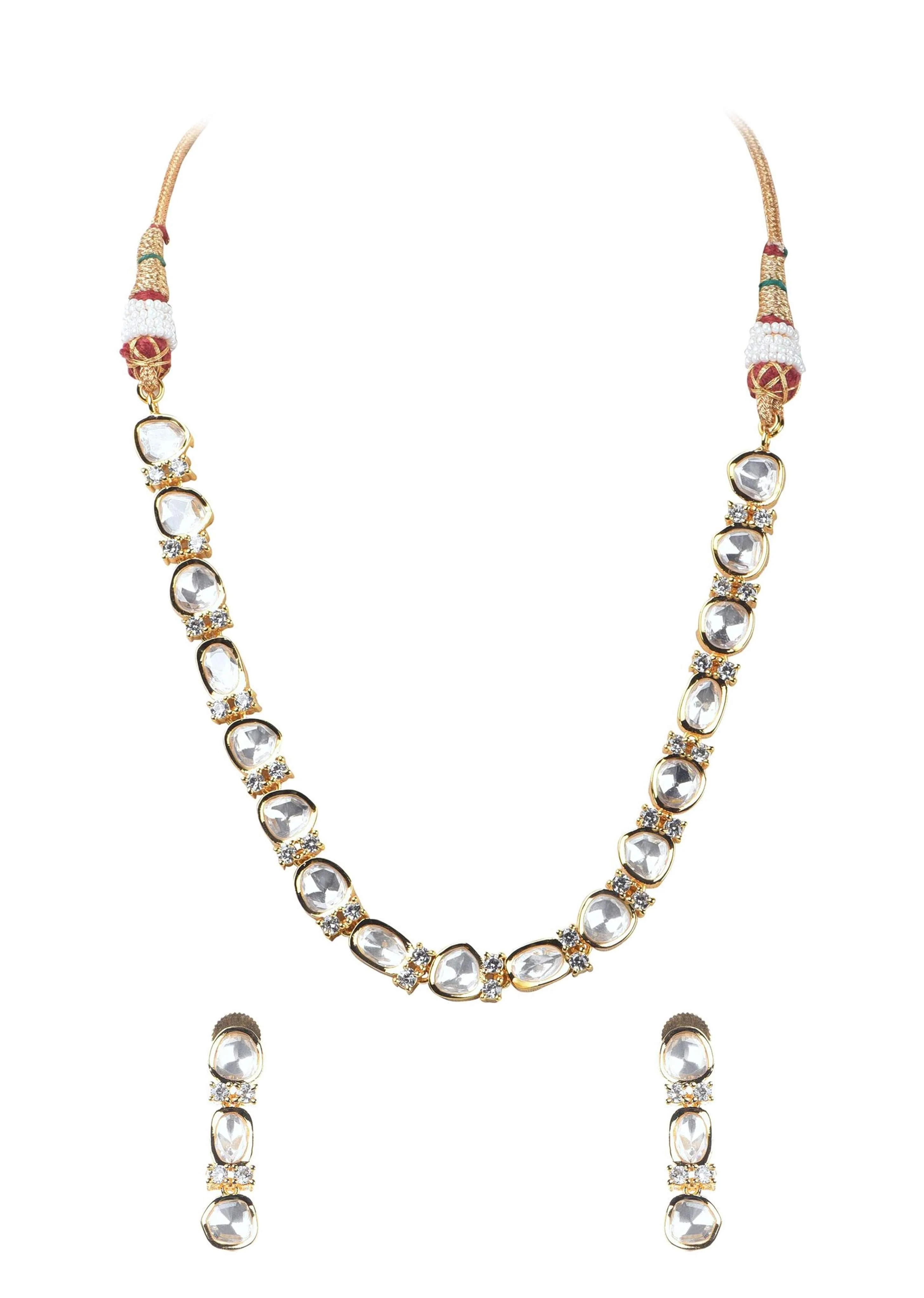 Gold Finish Moissanite Kundan Necklace In Mix Metal - Image 3