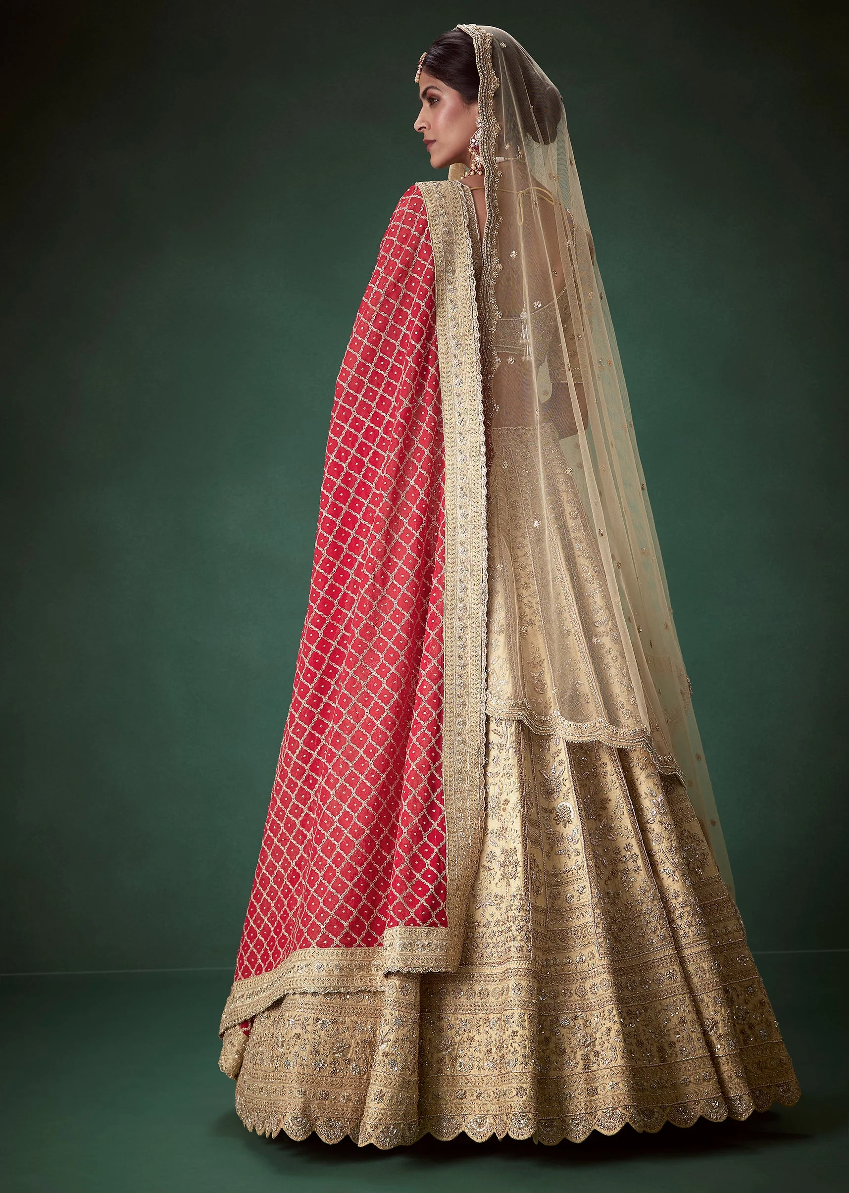 Gold Heavy Embroidered Bridal Lehenga Set - Image 2