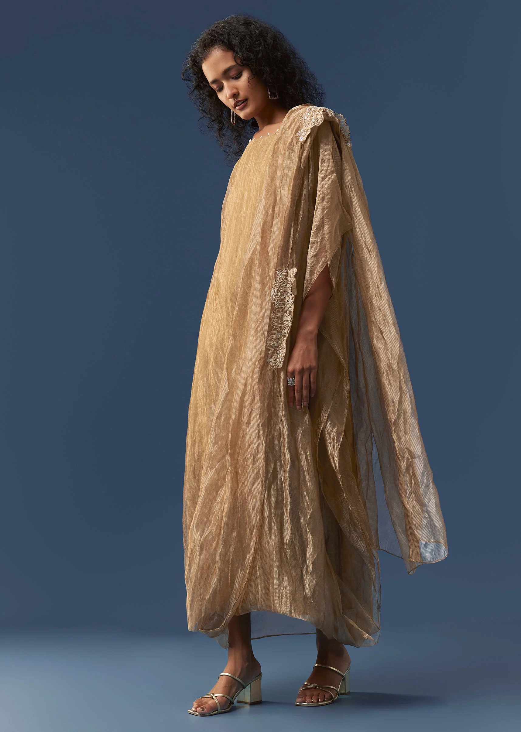 Gold Kaftan Style Draped Tissue Gown - Image 2