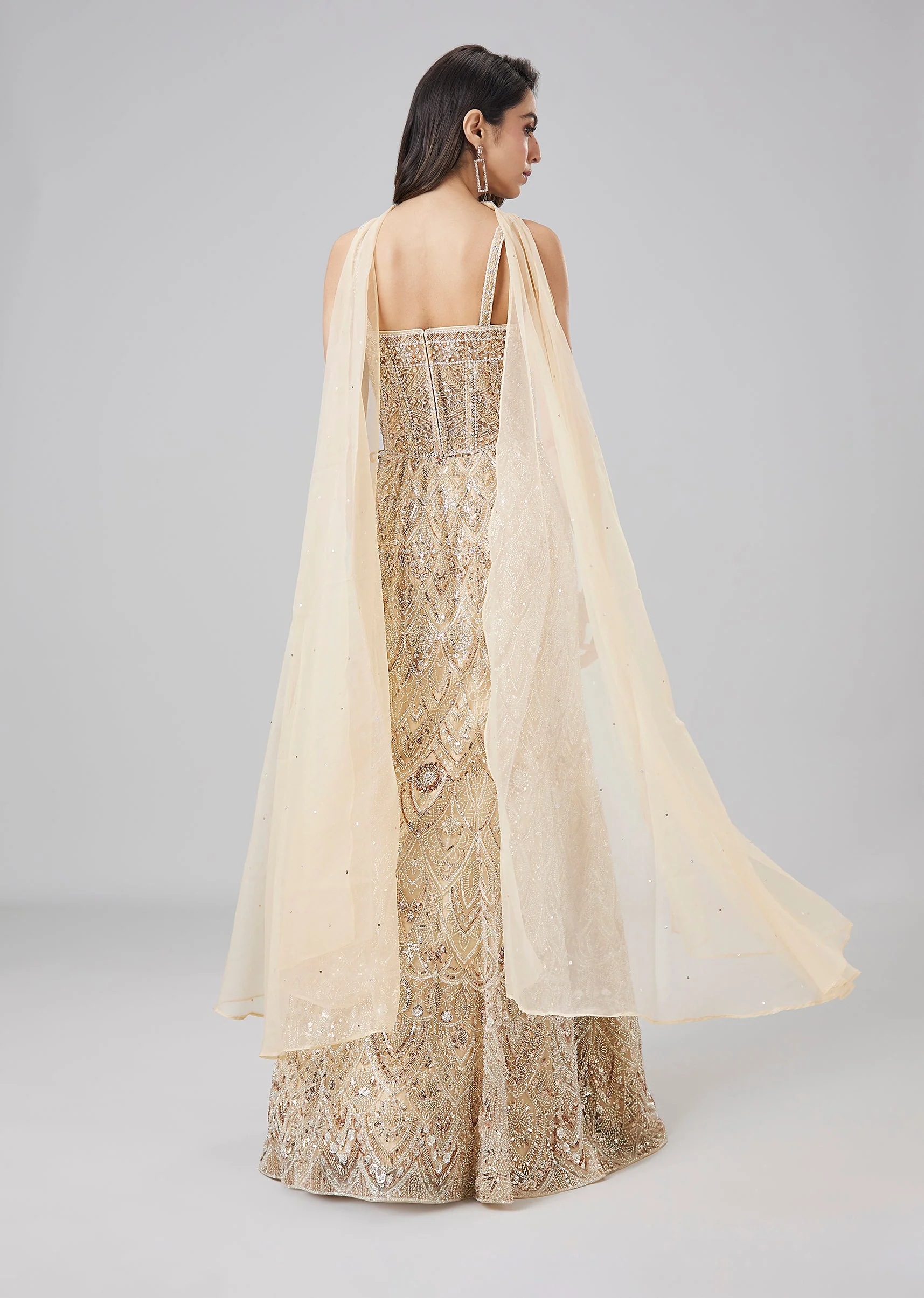 Gold Mermaid Cut Embroidered Lehenga Set - Image 5