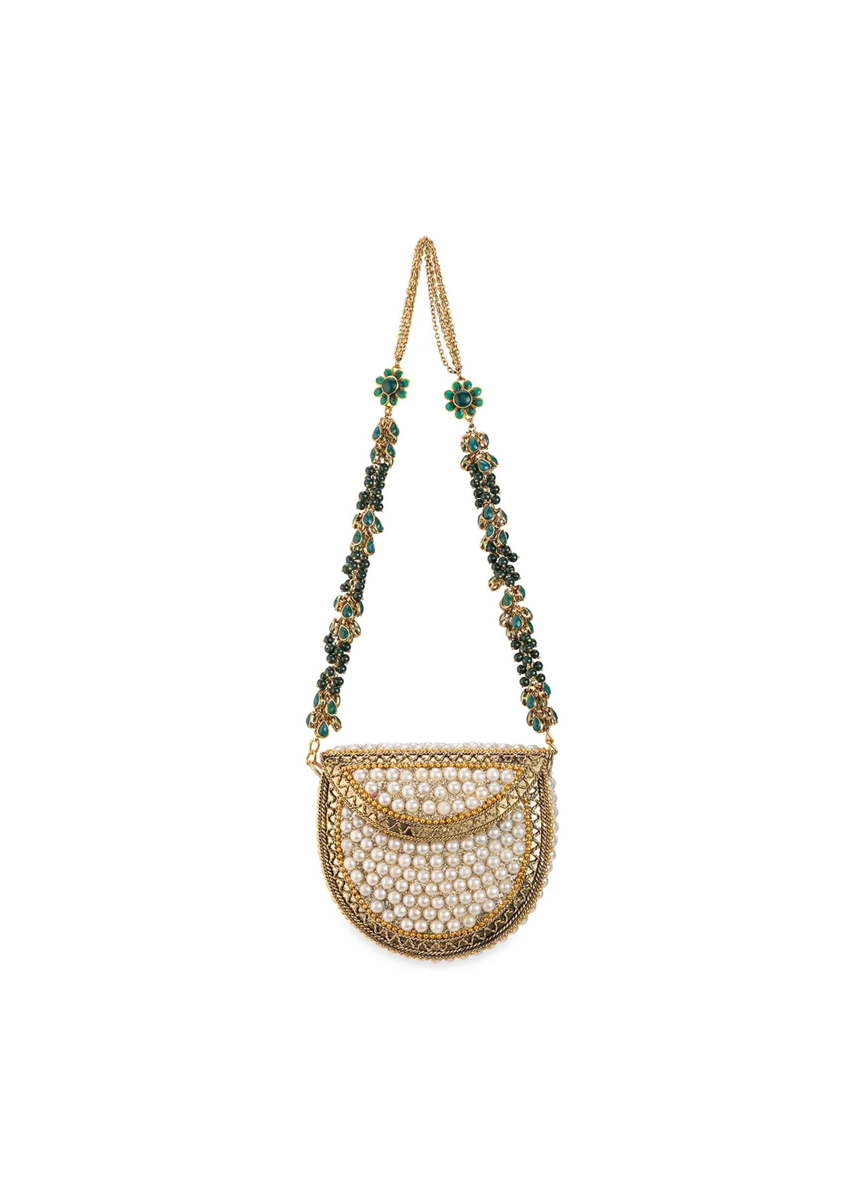 Gold Pearl Embellished Metal Bag - Image 2