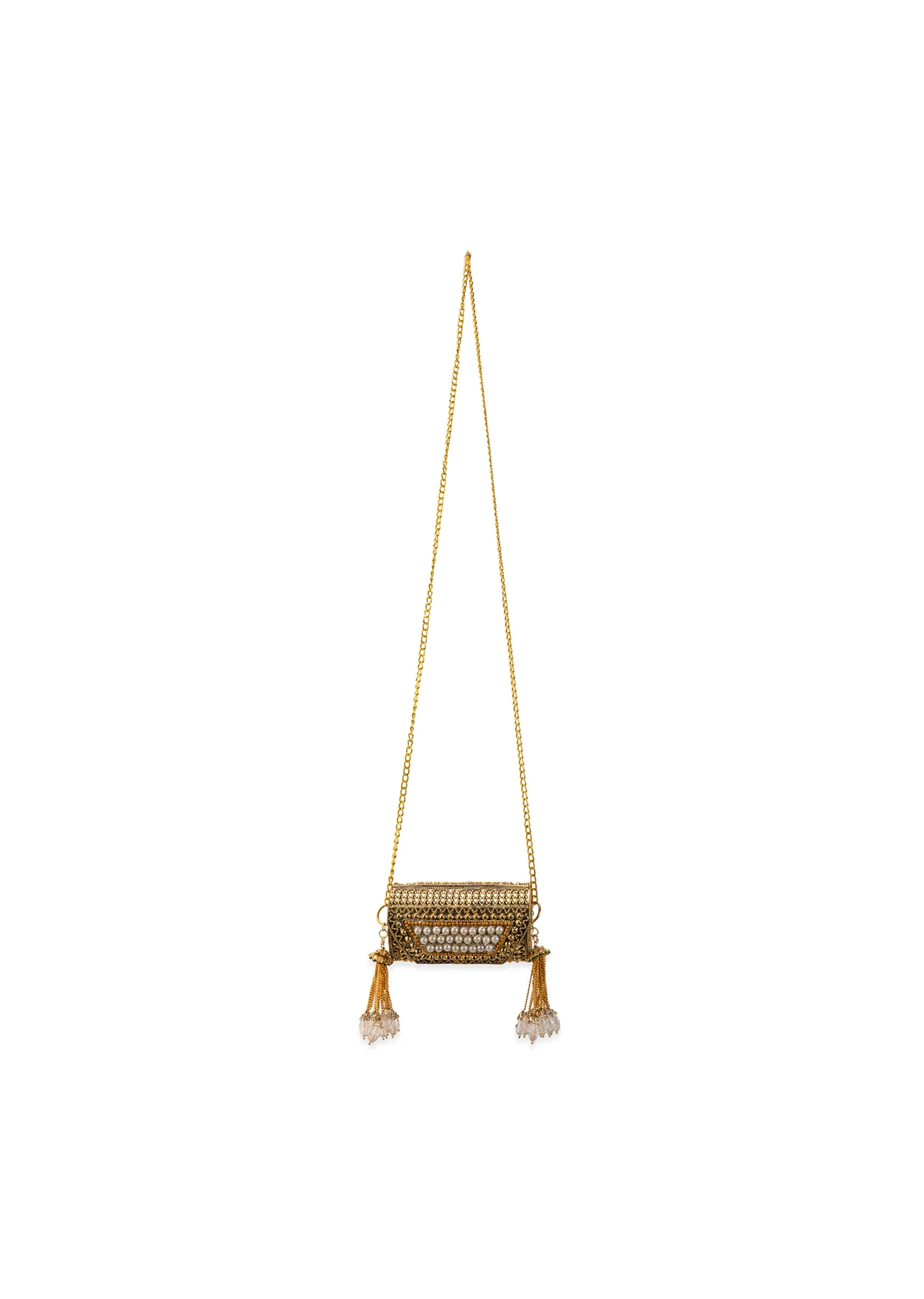 Gold Pearl Encrusted Antique Metal Bag - Image 3