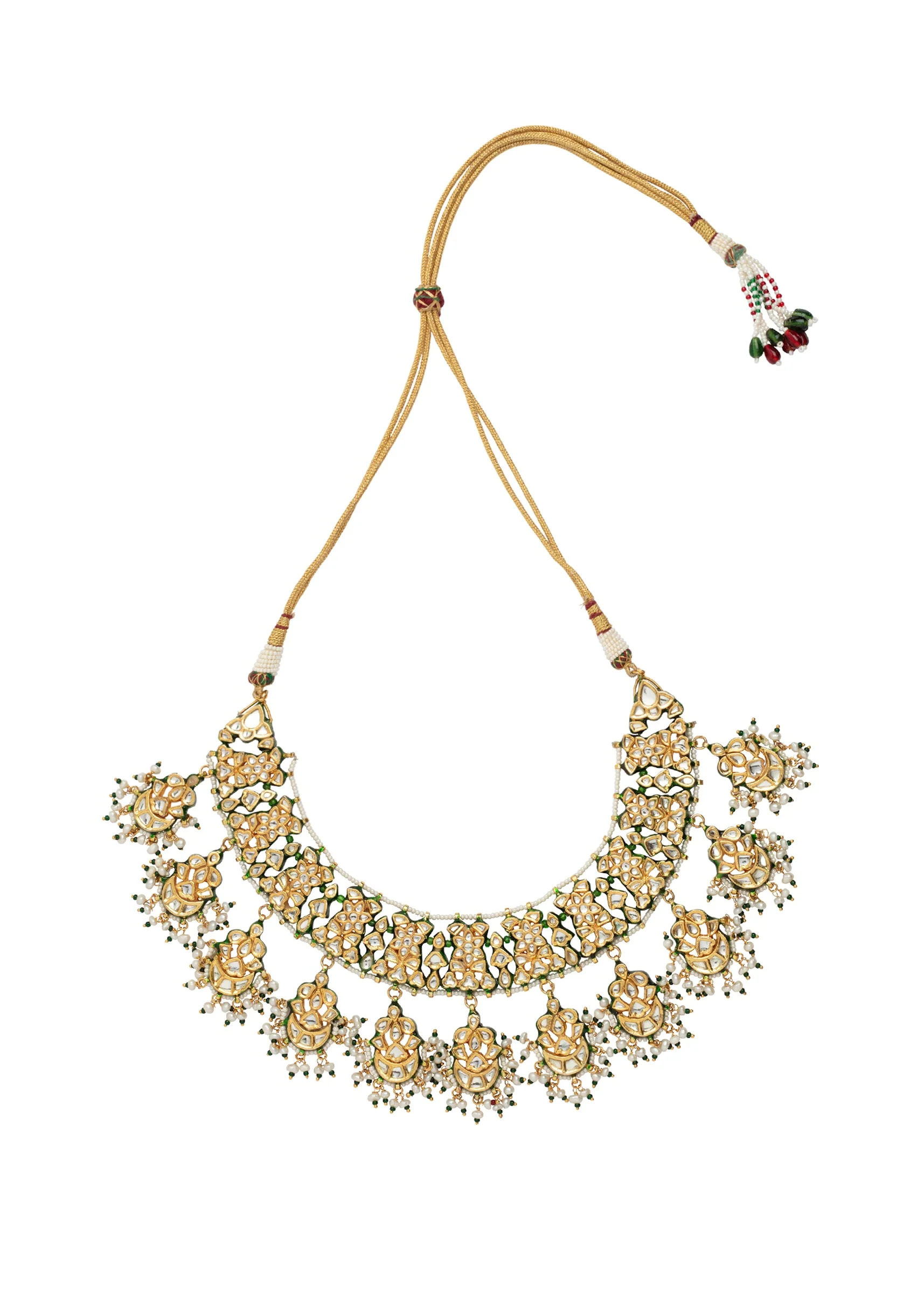 Gold Plated Kundan Polki Necklace And Earrings Set - Image 3