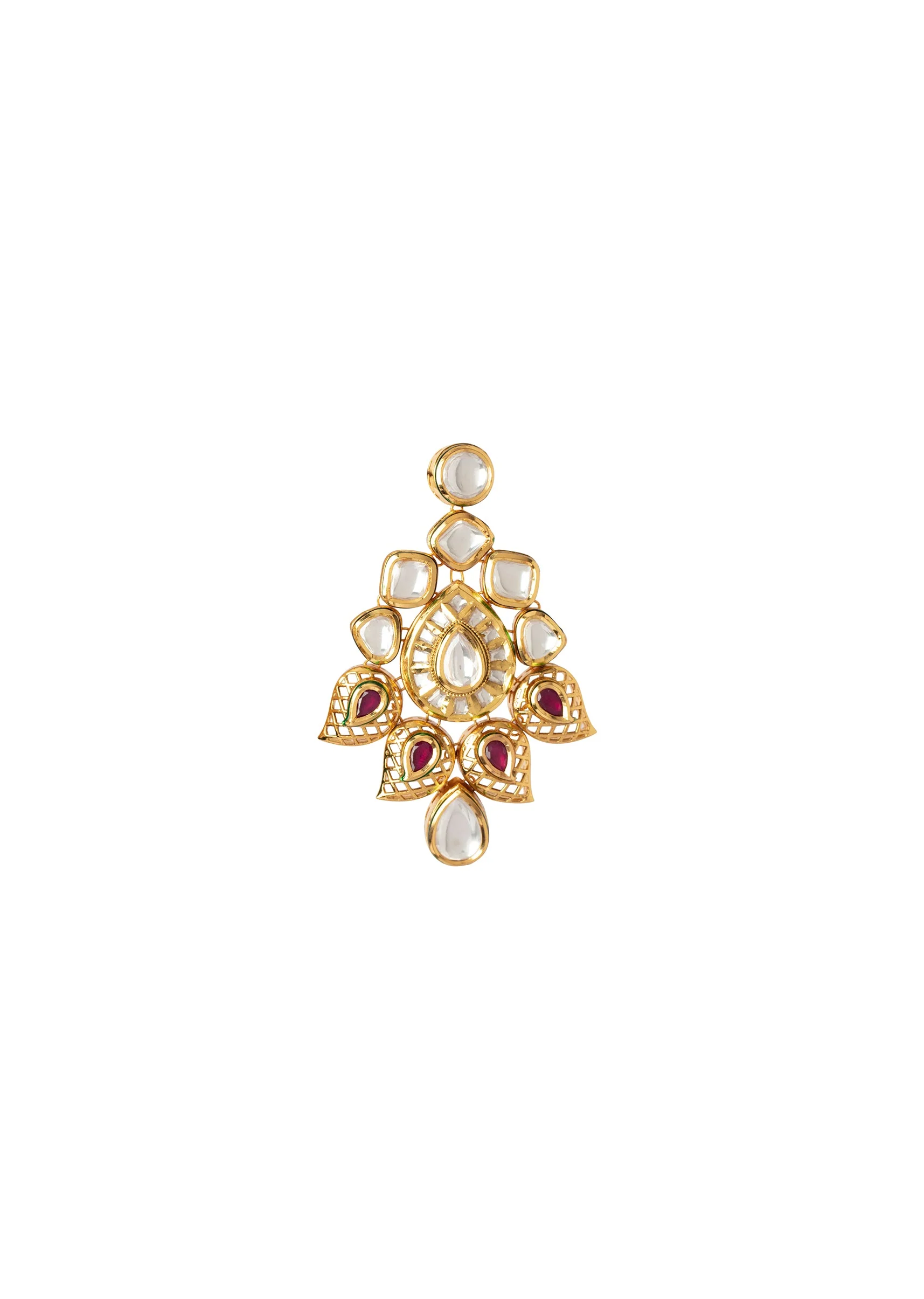 Gold Plated Kundan Polki Necklace With Earrings - Image 5