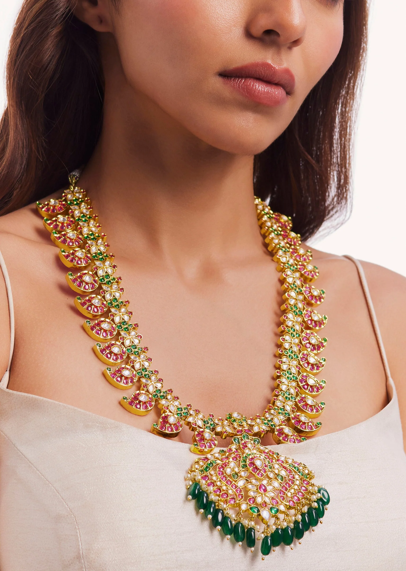 Gold Plated Pachi Kundan Long Necklace Set - Image 2