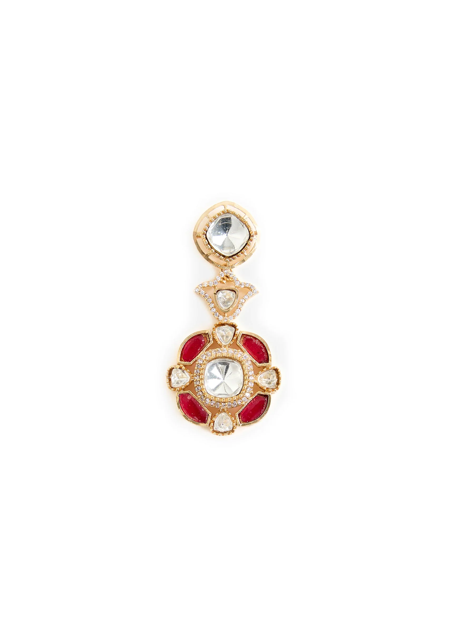 Gold Plated Red Gemstones Kundan Necklace And Earring Set - Image 5