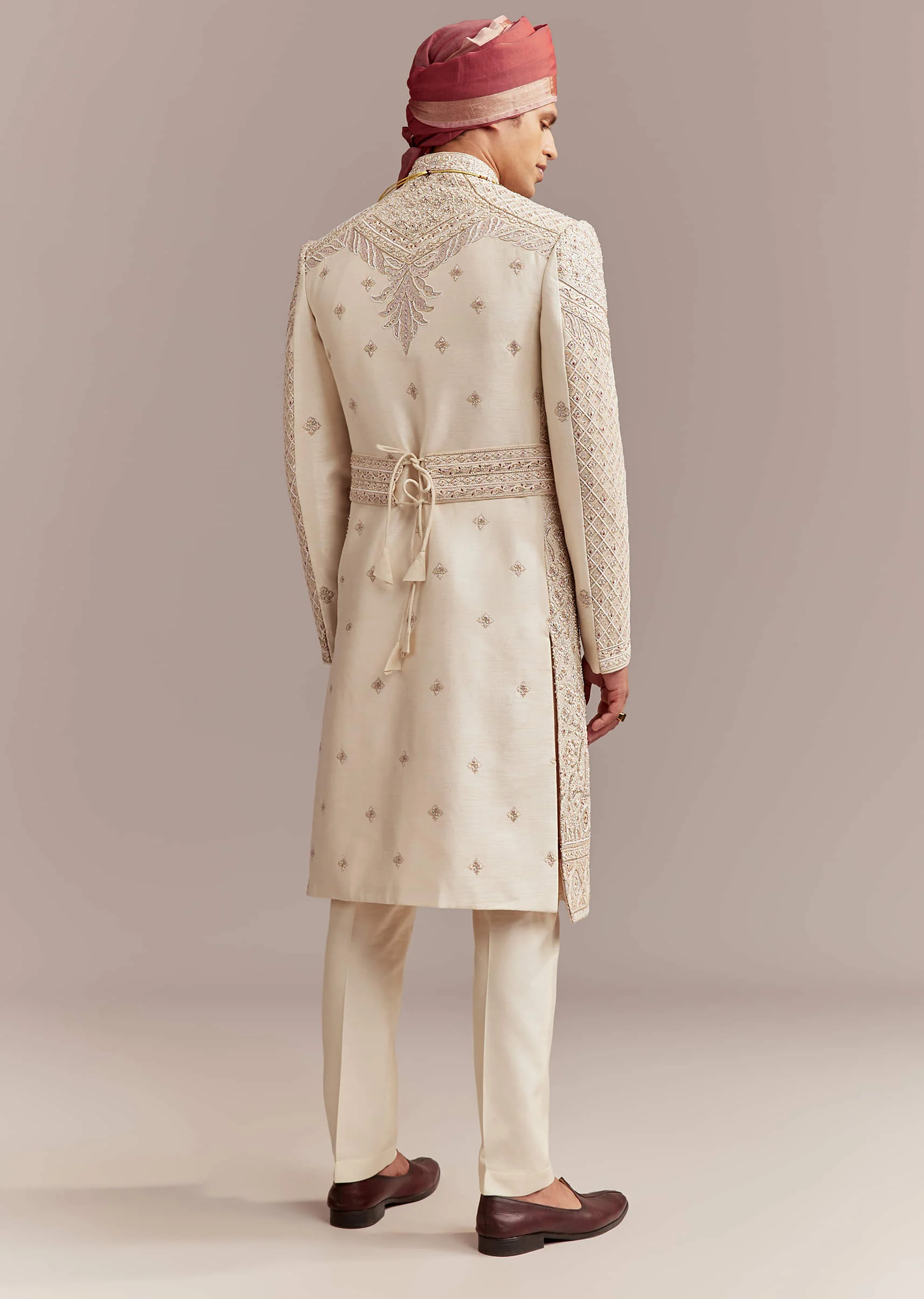 Gold Silk Sherwani For Groom With Intricate Hand Work - Image 5
