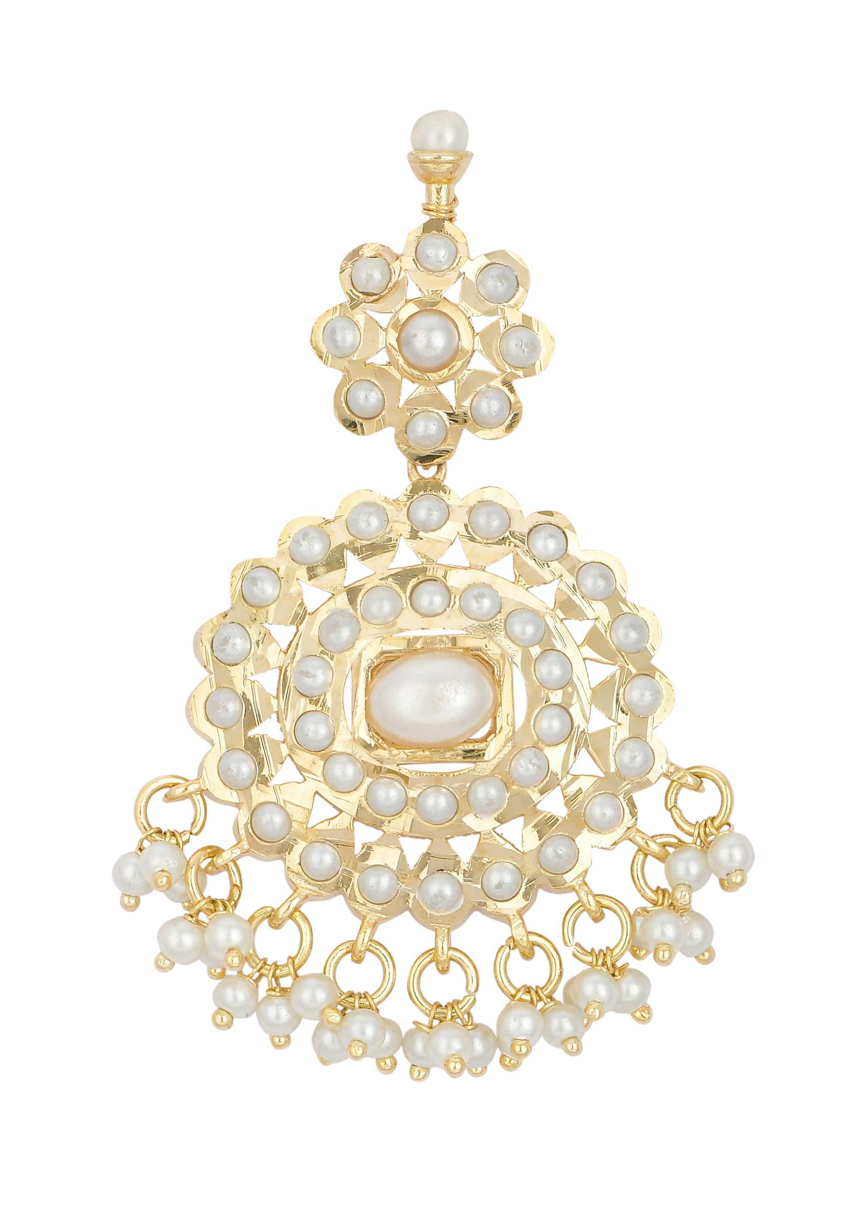Gold Tone Pendant Kundan Necklace Set With Beads - Image 2