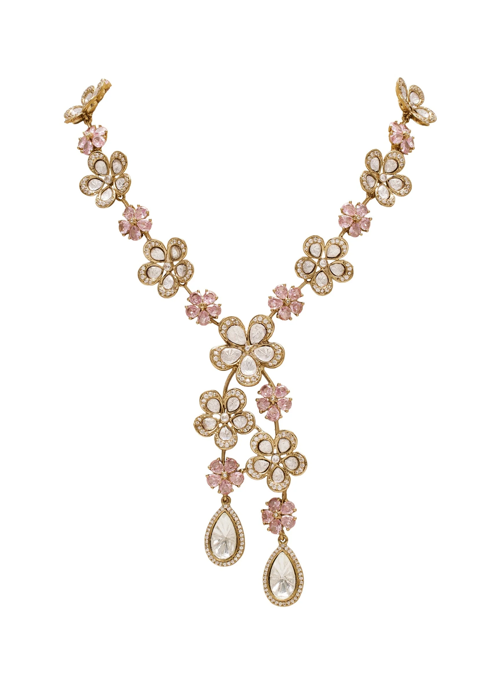 Gold Toned Kundan Polki Bridal Necklace Set - Image 3