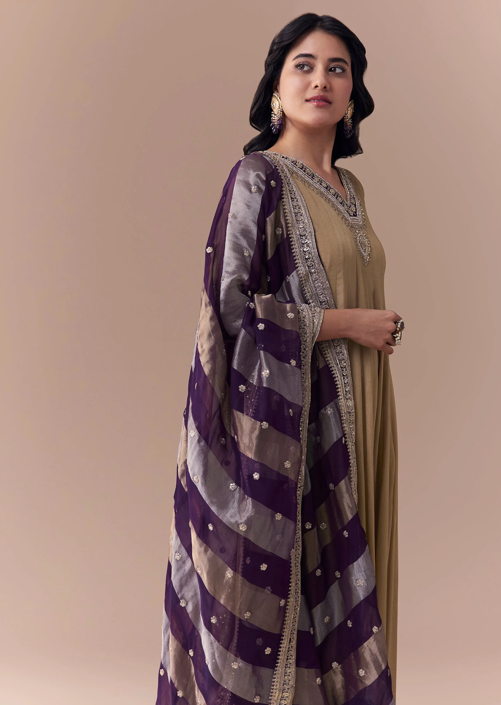 Gold Zardosi Embroidered Anarkali With Dupatta - Image 5