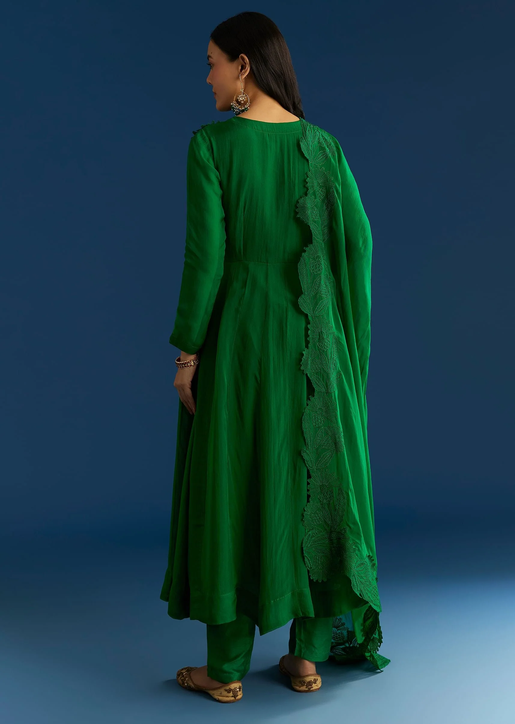Green Angrakha Style Anarkali Suit With Resham Work - Image 5