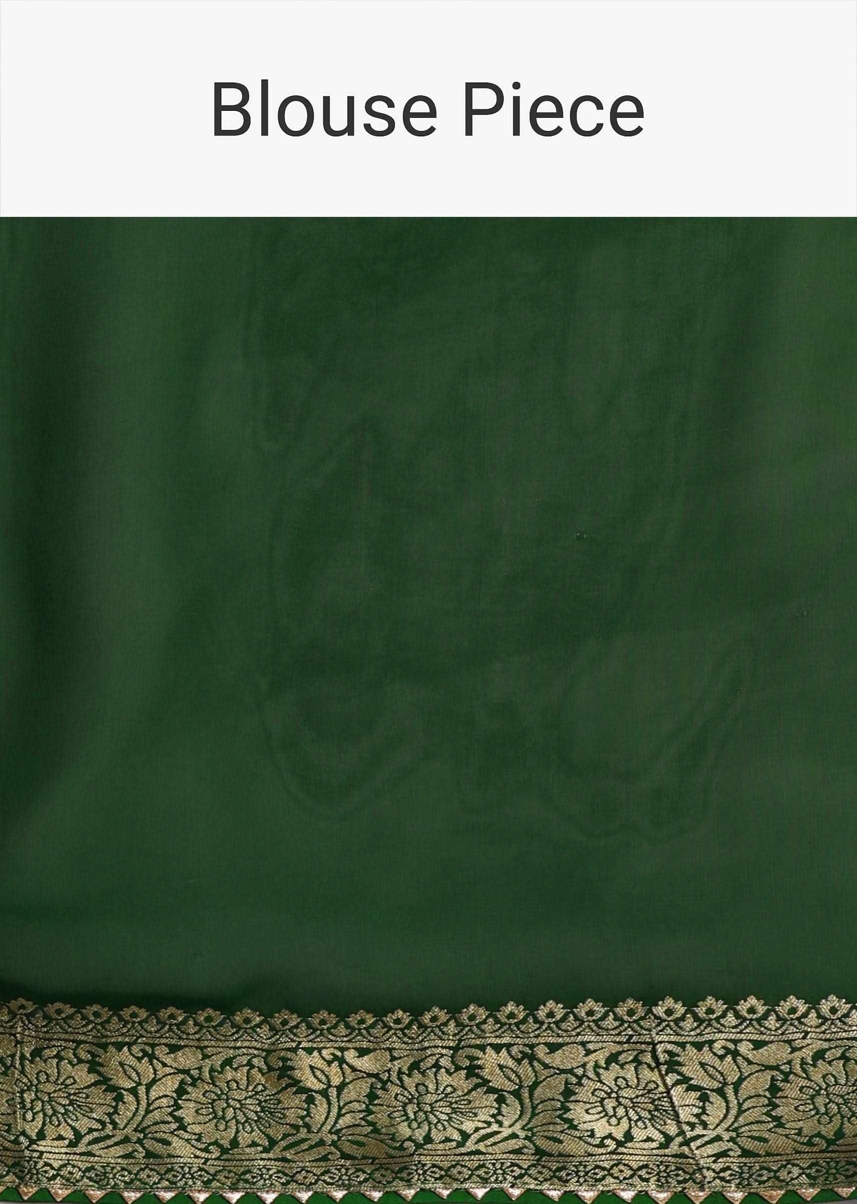 Green Banarasi Georgette Saree With Zari Bandhani Weave And Unstitched Blouse Piece - Image 10